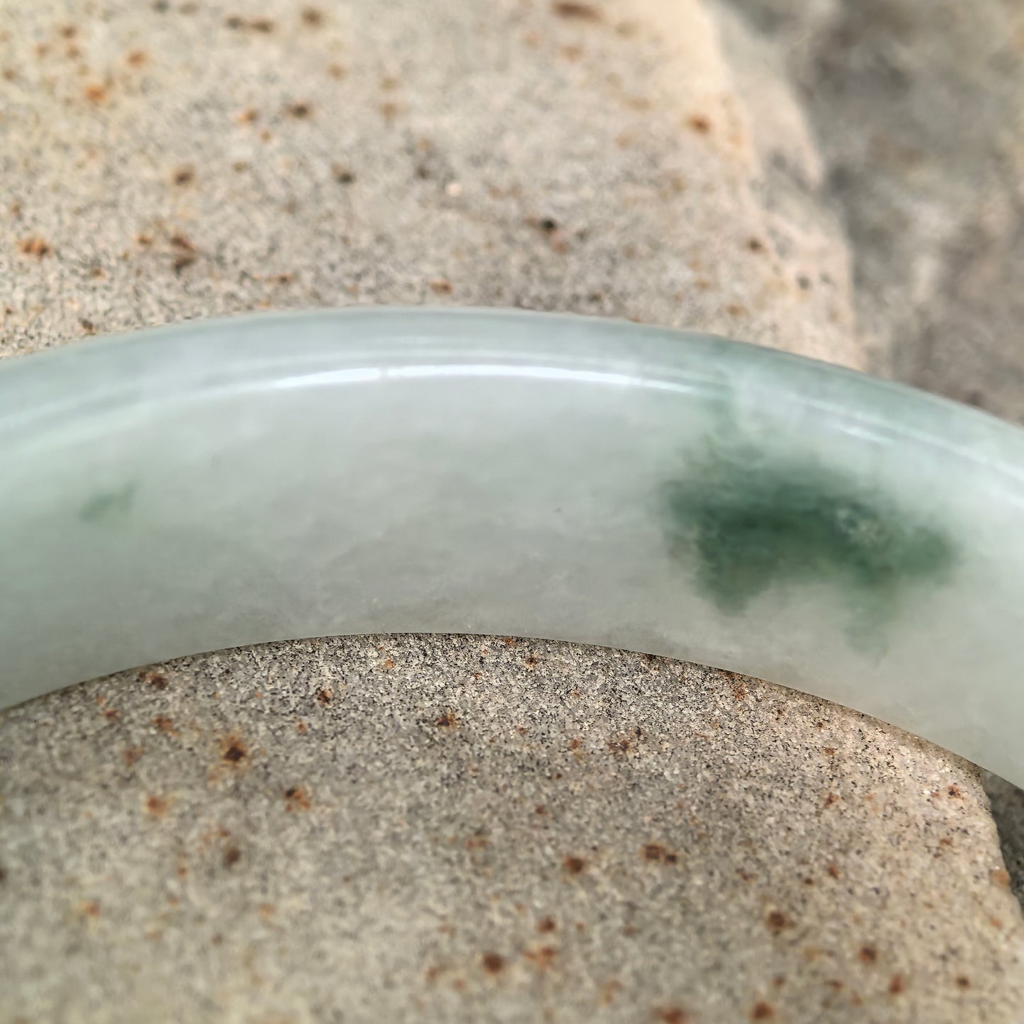 Natural Grade-A Jadeite Blue-Green Floating Flower D-Shape Bangle · Burmese Jade 61mm