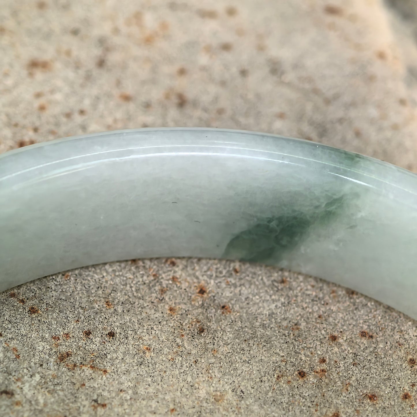 Natural Grade-A Jadeite Blue-Green Floating Flower D-Shape Bangle · Burmese Jade 61mm
