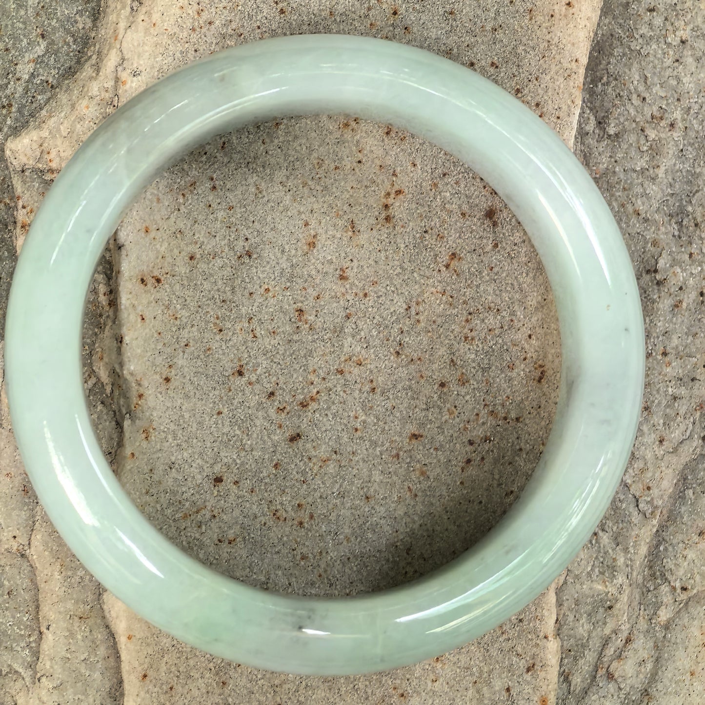 Natural Grade-A Jadeite Light Green Broad D-Shape Bangle · Burmese Jade 59mm