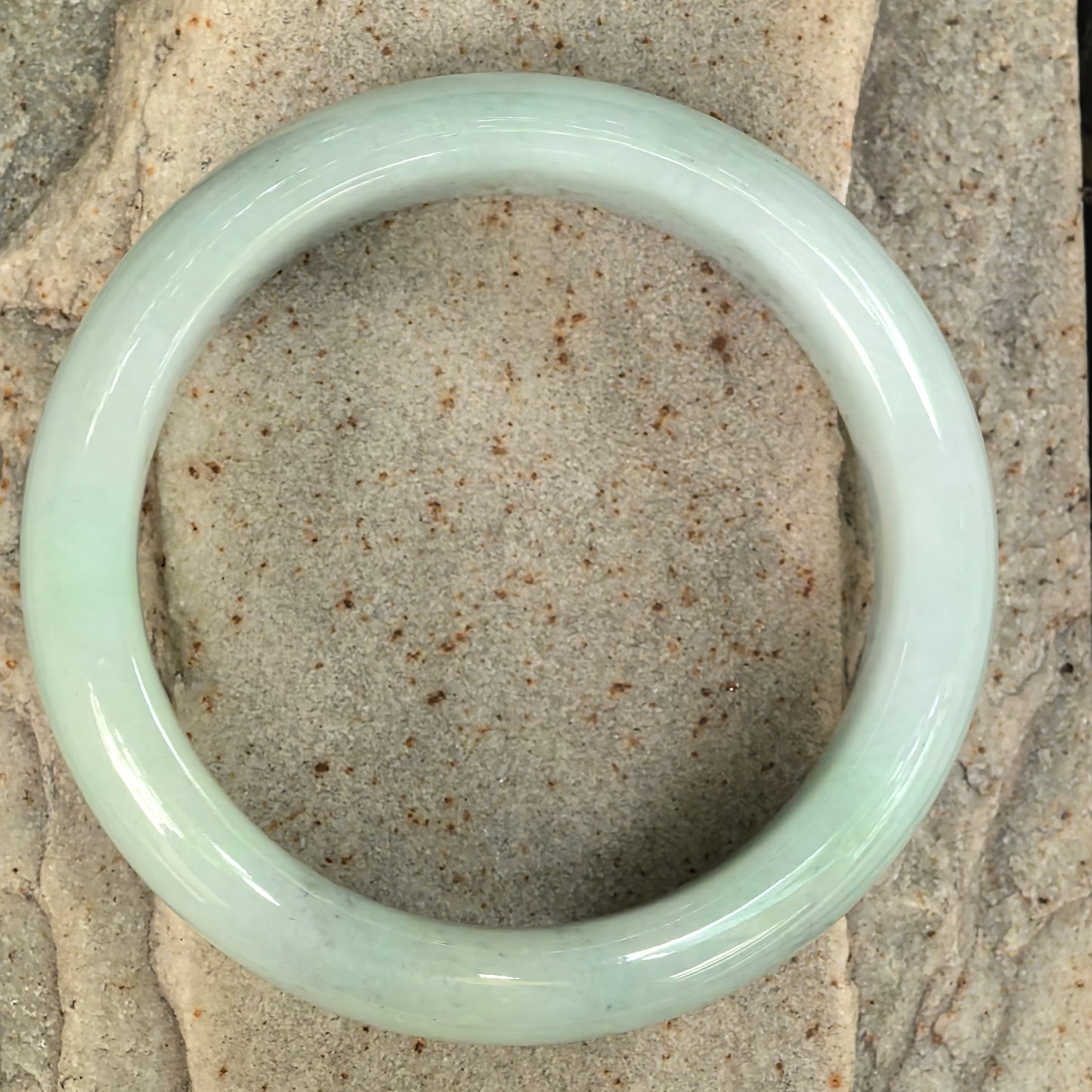 Natural Grade-A Jadeite Light Green Broad D-Shape Bangle · Burmese Jade 59mm