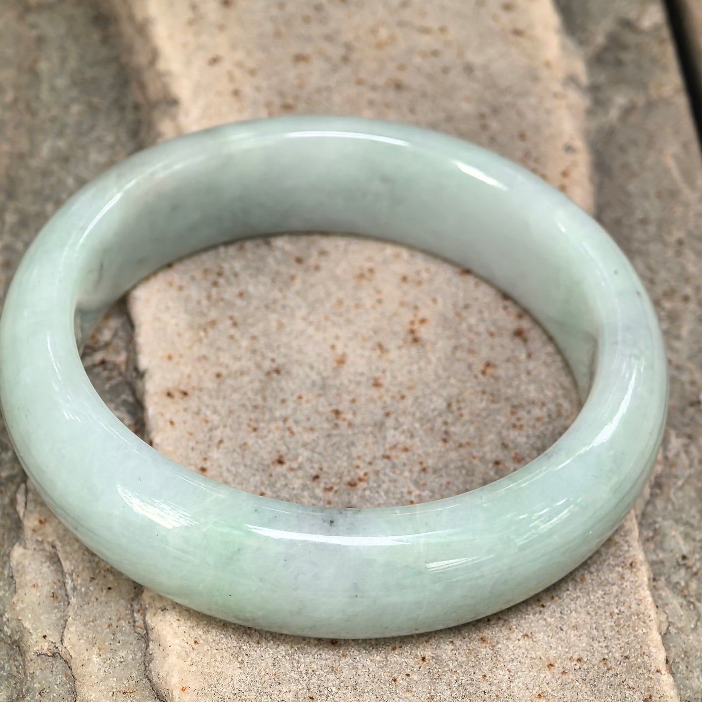 Natural Grade-A Jadeite Light Green Broad D-Shape Bangle · Burmese Jade 59mm