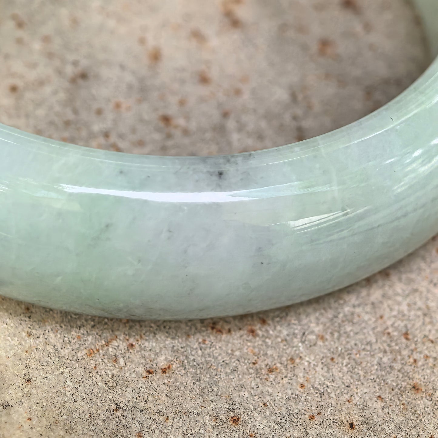 Natural Grade-A Jadeite Light Green Broad D-Shape Bangle · Burmese Jade 59mm