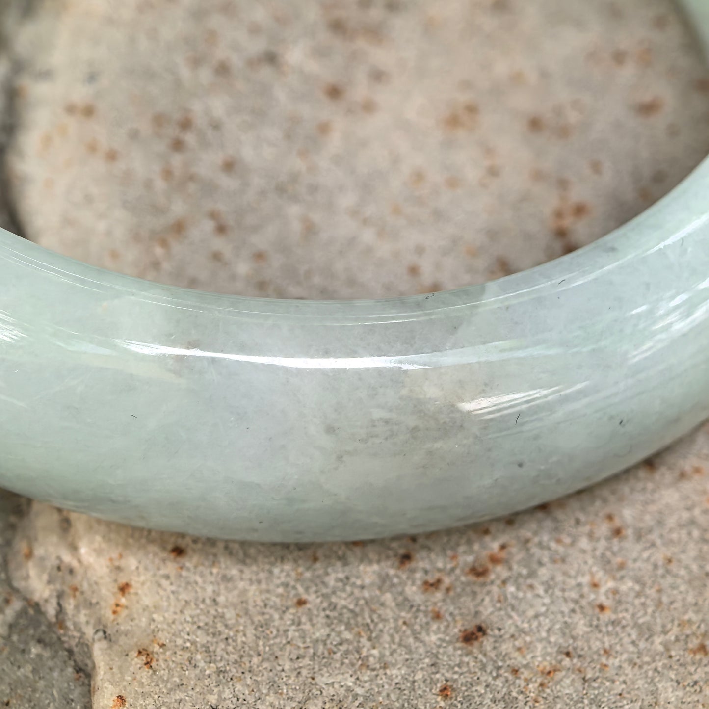 Natural Grade-A Jadeite Light Green Broad D-Shape Bangle · Burmese Jade 59mm