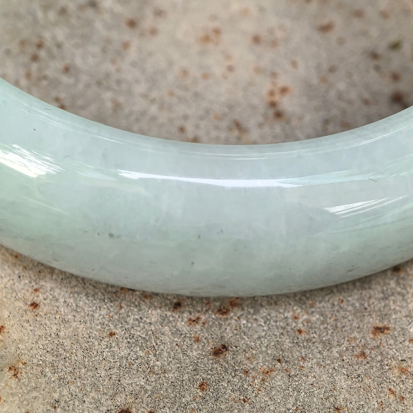 Natural Grade-A Jadeite Light Green Broad D-Shape Bangle · Burmese Jade 59mm
