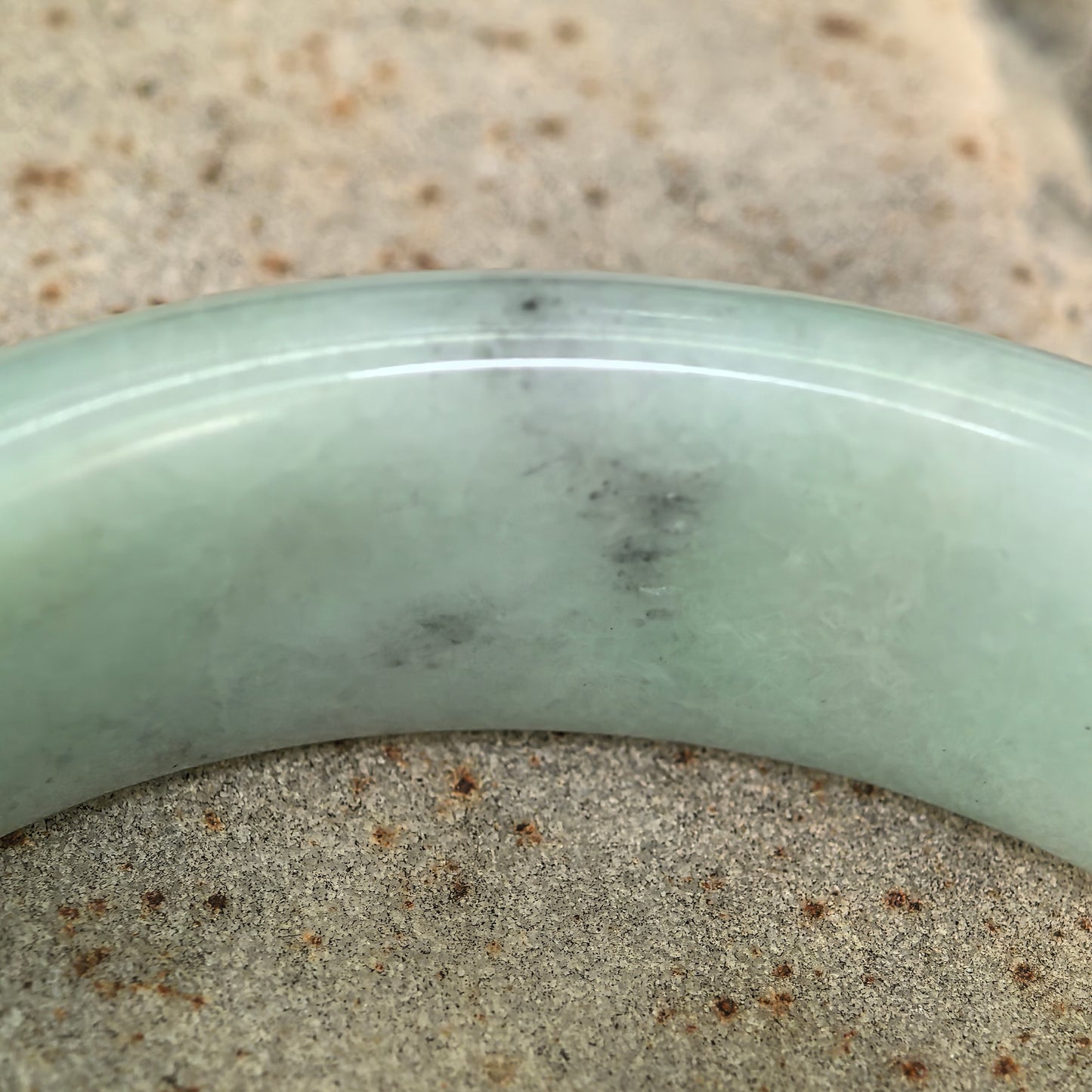 Natural Grade-A Jadeite Light Green Broad D-Shape Bangle · Burmese Jade 59mm