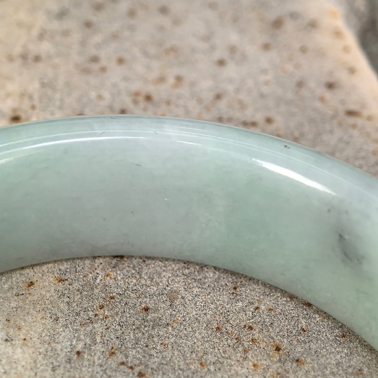 Natural Grade-A Jadeite Light Green Broad D-Shape Bangle · Burmese Jade 59mm