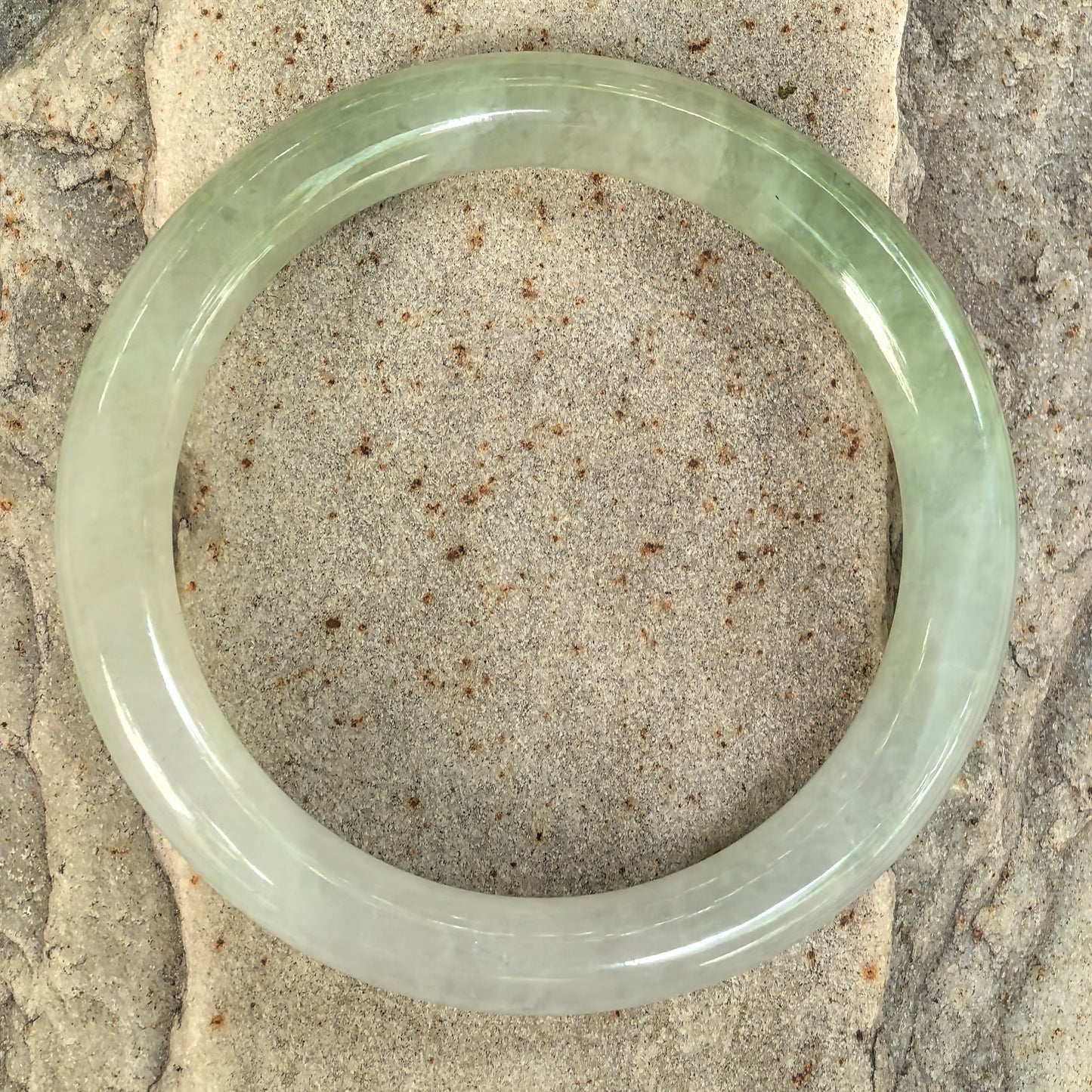Natural Grade-A Jadeite Icy Translucent Pale Green Round Bangle · Burmese Jade 55mm