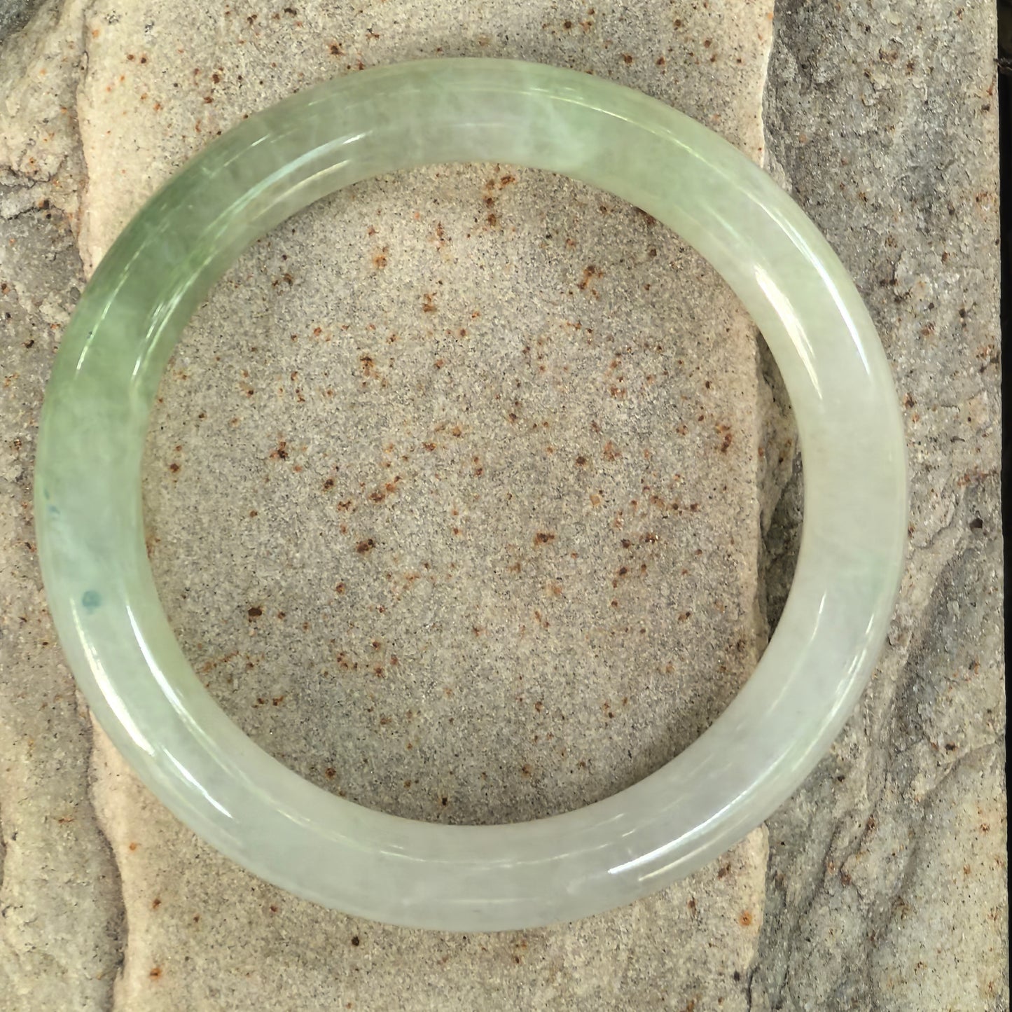 Natural Grade-A Jadeite Icy Translucent Pale Green Round Bangle · Burmese Jade 55mm
