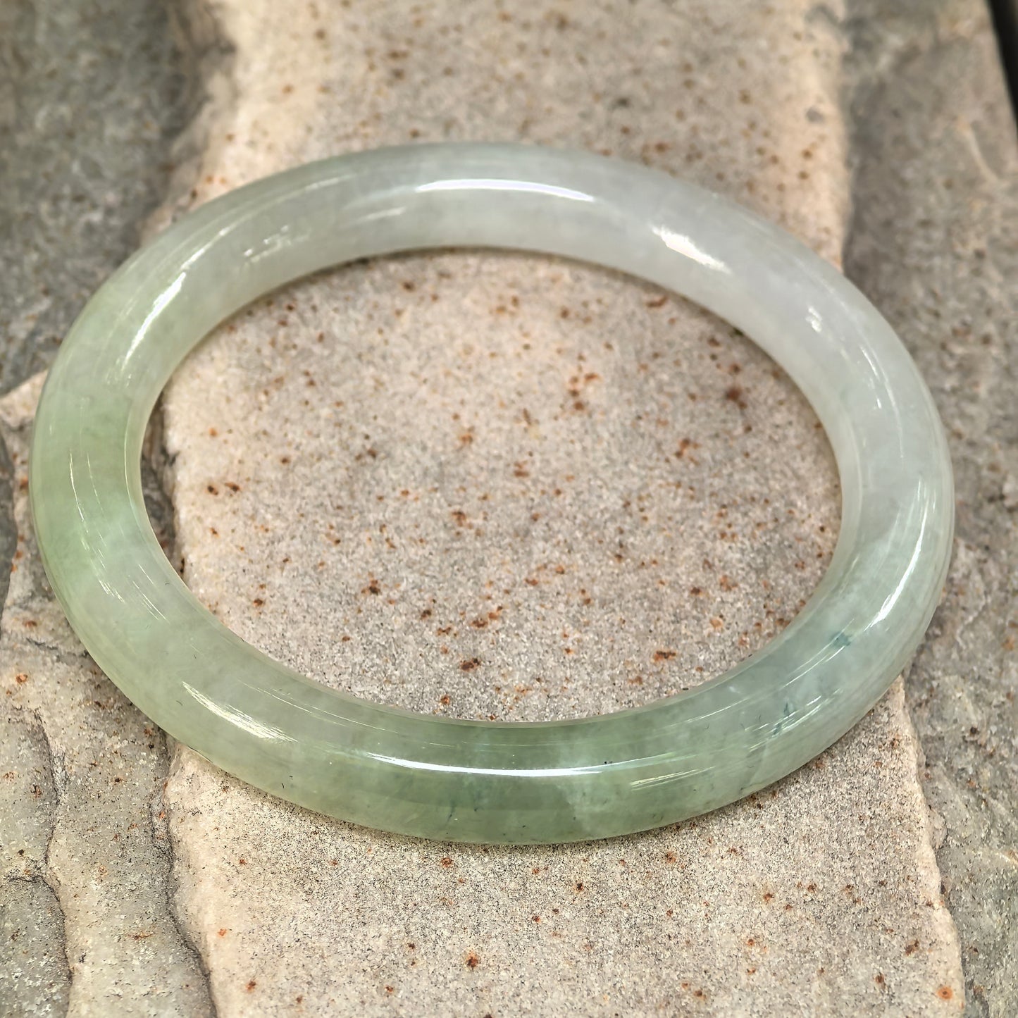 Natural Grade-A Jadeite Icy Translucent Pale Green Round Bangle · Burmese Jade 55mm