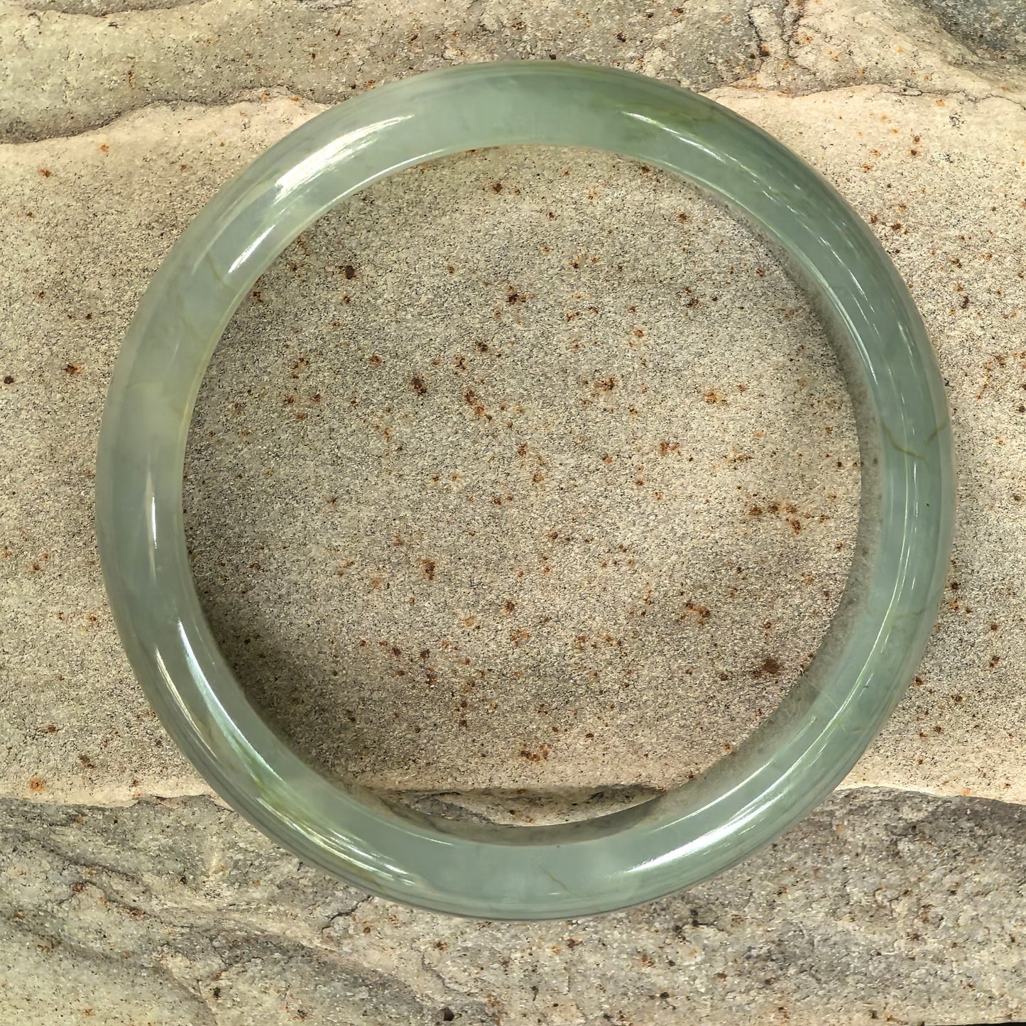 Natural Grade-A Jadeite Oil Green D-Shape Bangle · Burmese Jade 55mm