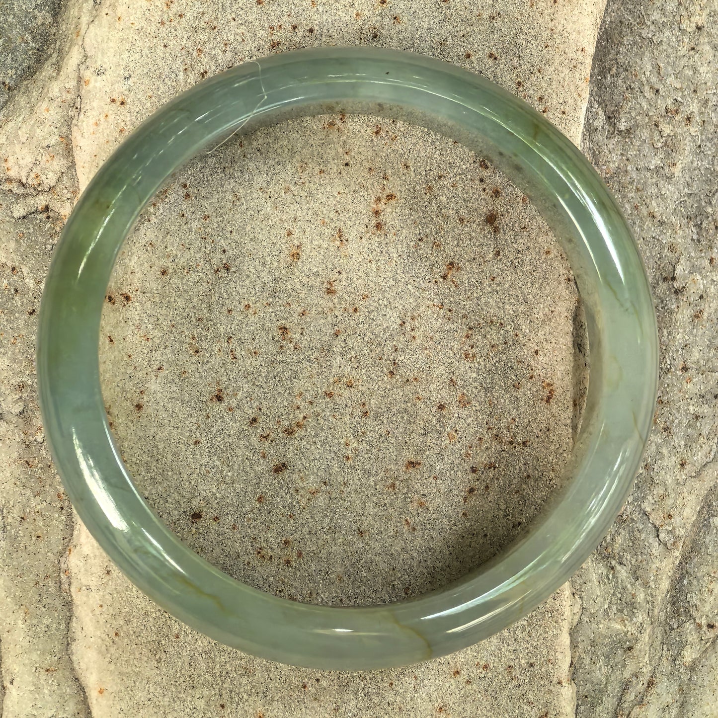 Natural Grade-A Jadeite Oil Green D-Shape Bangle · Burmese Jade 55mm