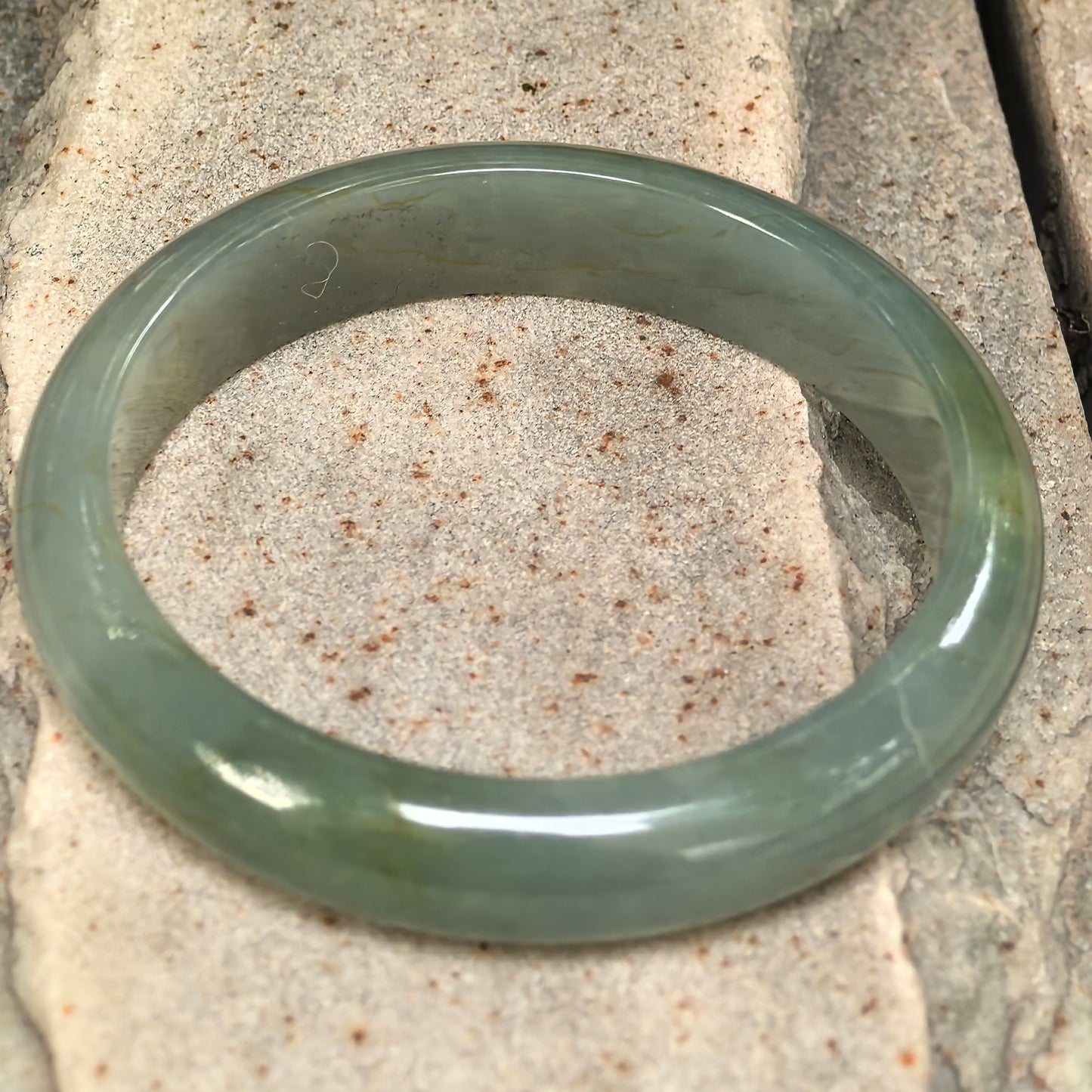 Natural Grade-A Jadeite Oil Green D-Shape Bangle · Burmese Jade 55mm