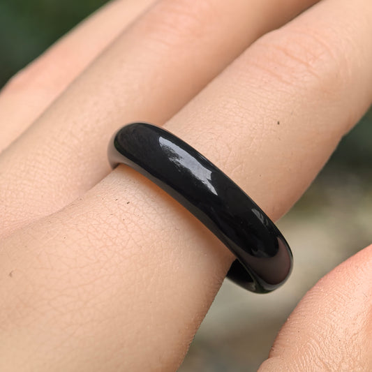 Natural Black Nephrite Ring Band · Hetian Jade