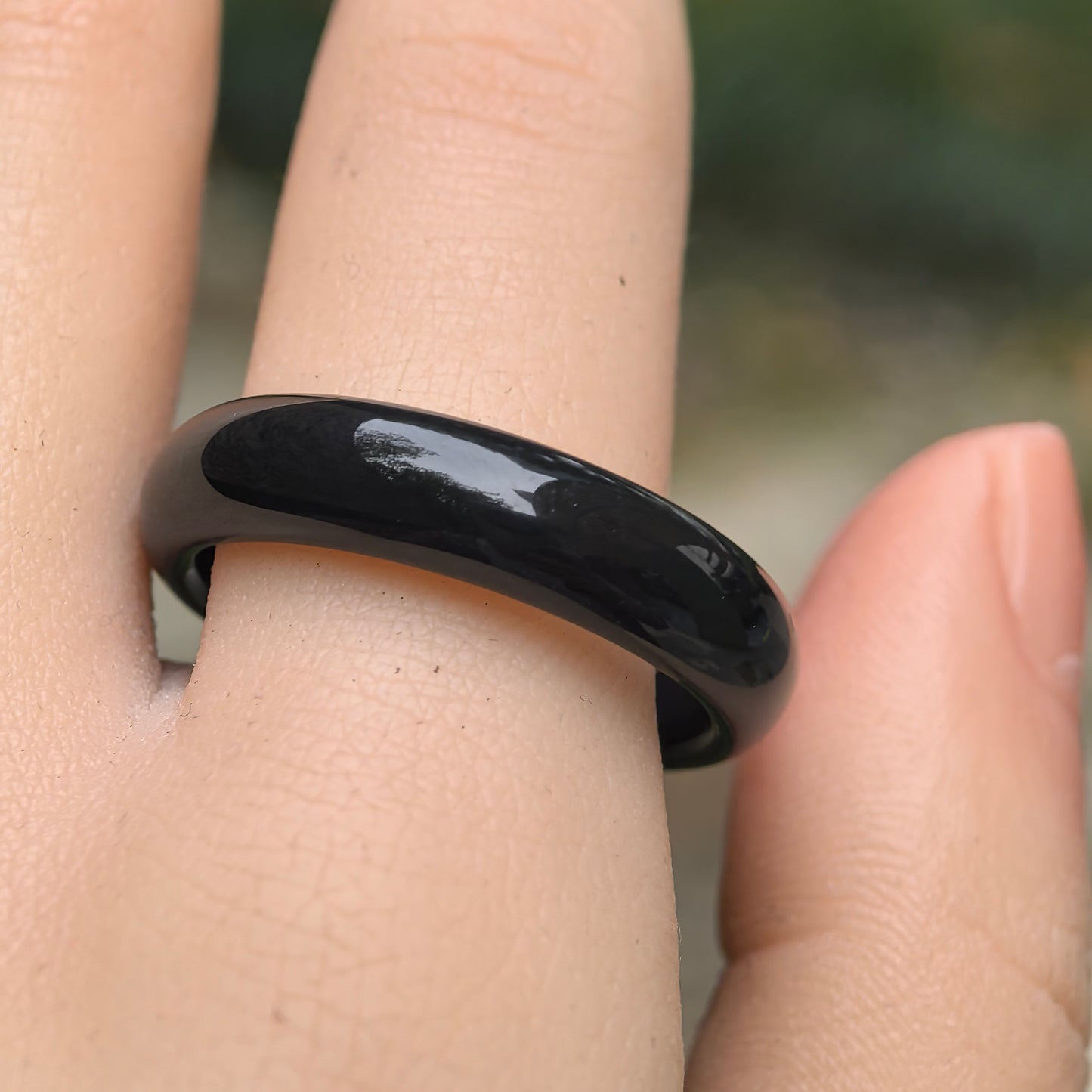 Natural Black Nephrite Ring Band · Hetian Jade