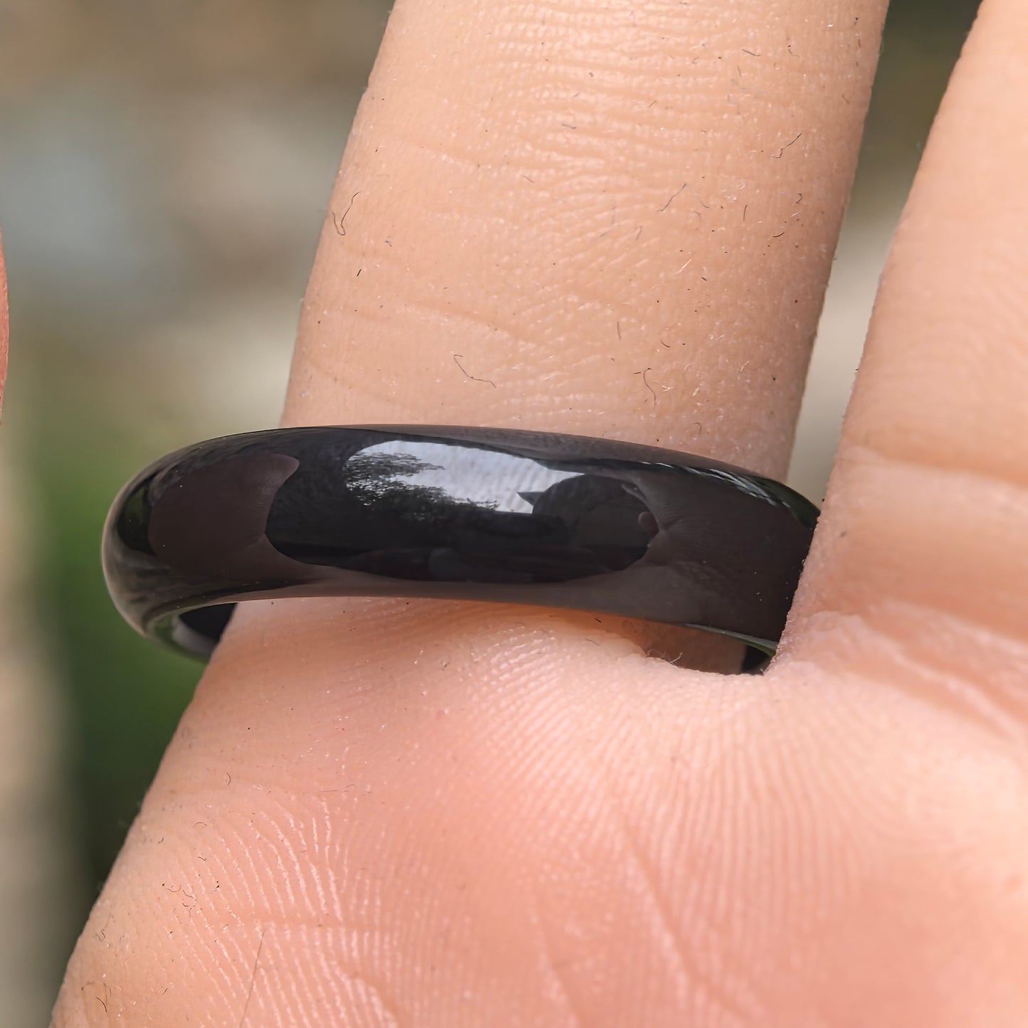 Natural Black Nephrite Ring Band · Hetian Jade