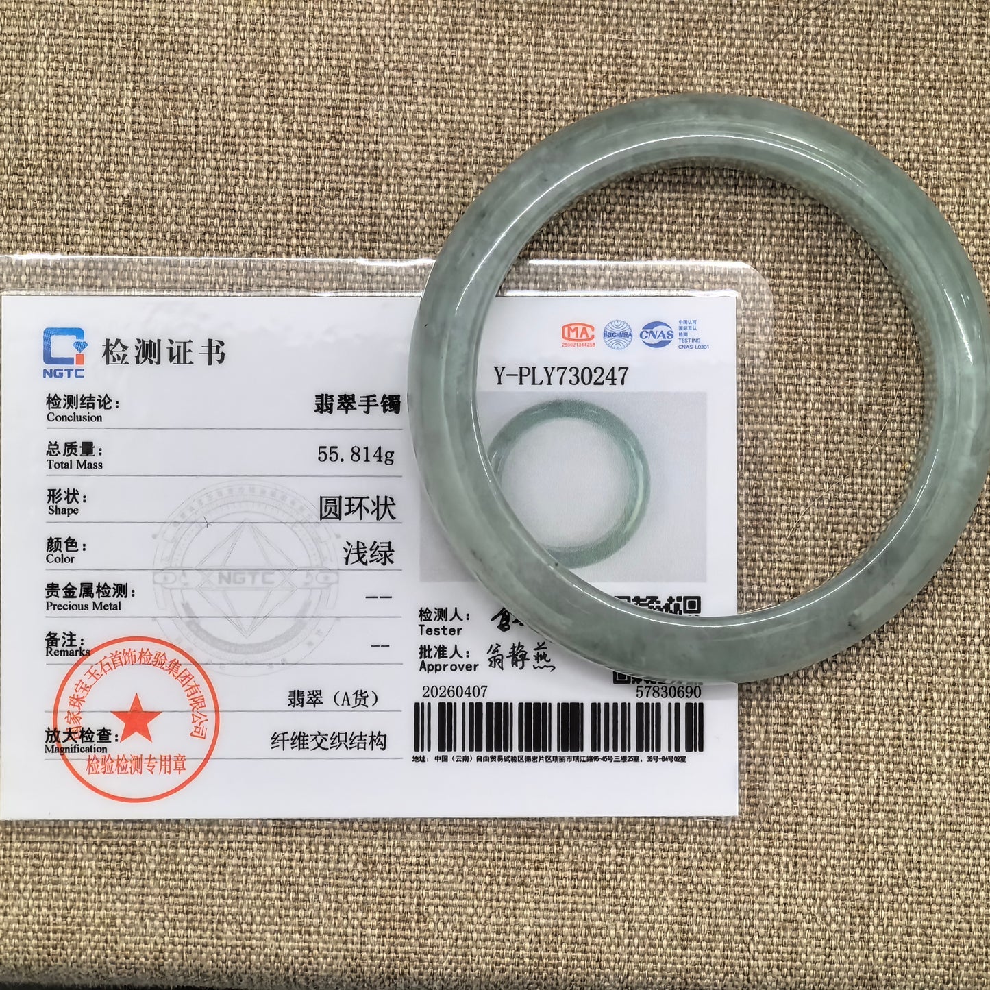 Natural Grade-A Jadeite Glutinous Icy Mint Green D-Shape Bangle · Burmese Jade 54mm