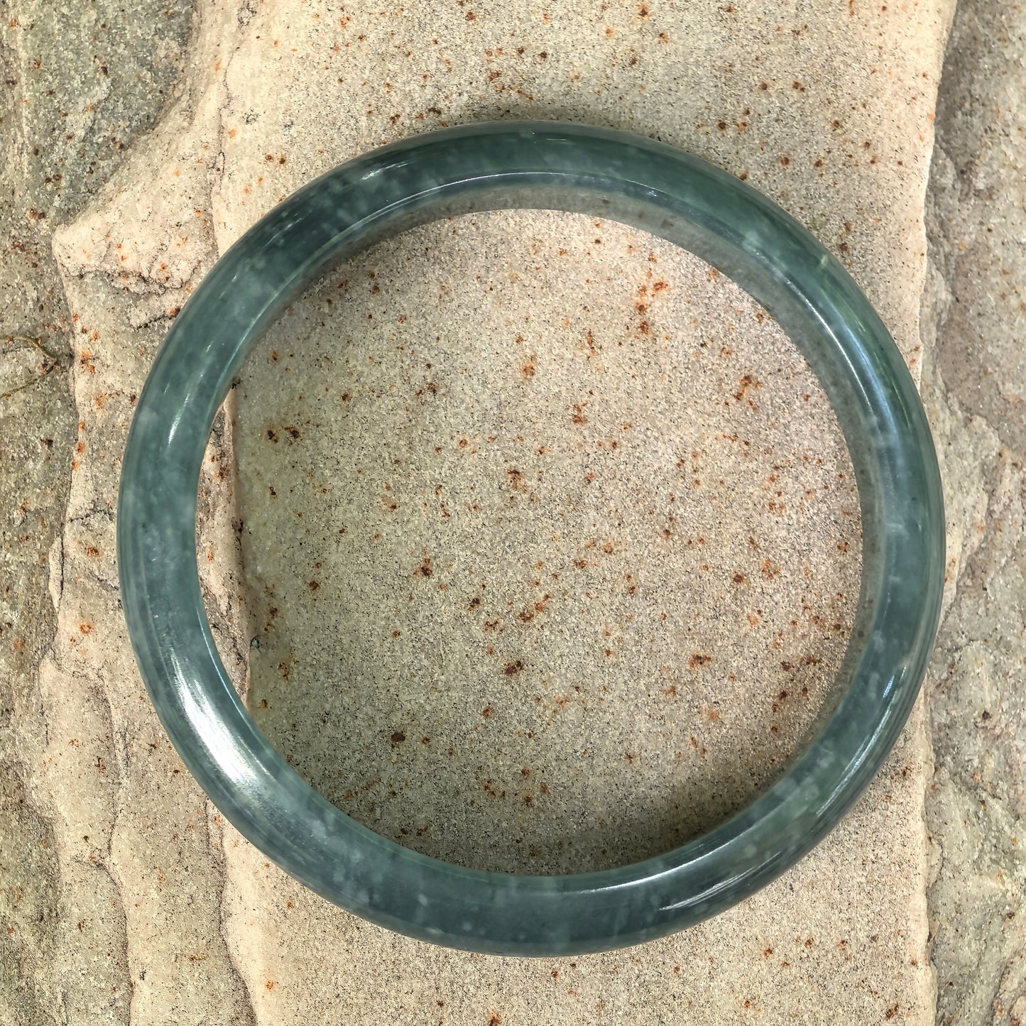 Natural Grade-A Jadeite Glutinous Teal Blue D-Shape Bangle · Guatemalan Jade 53mm