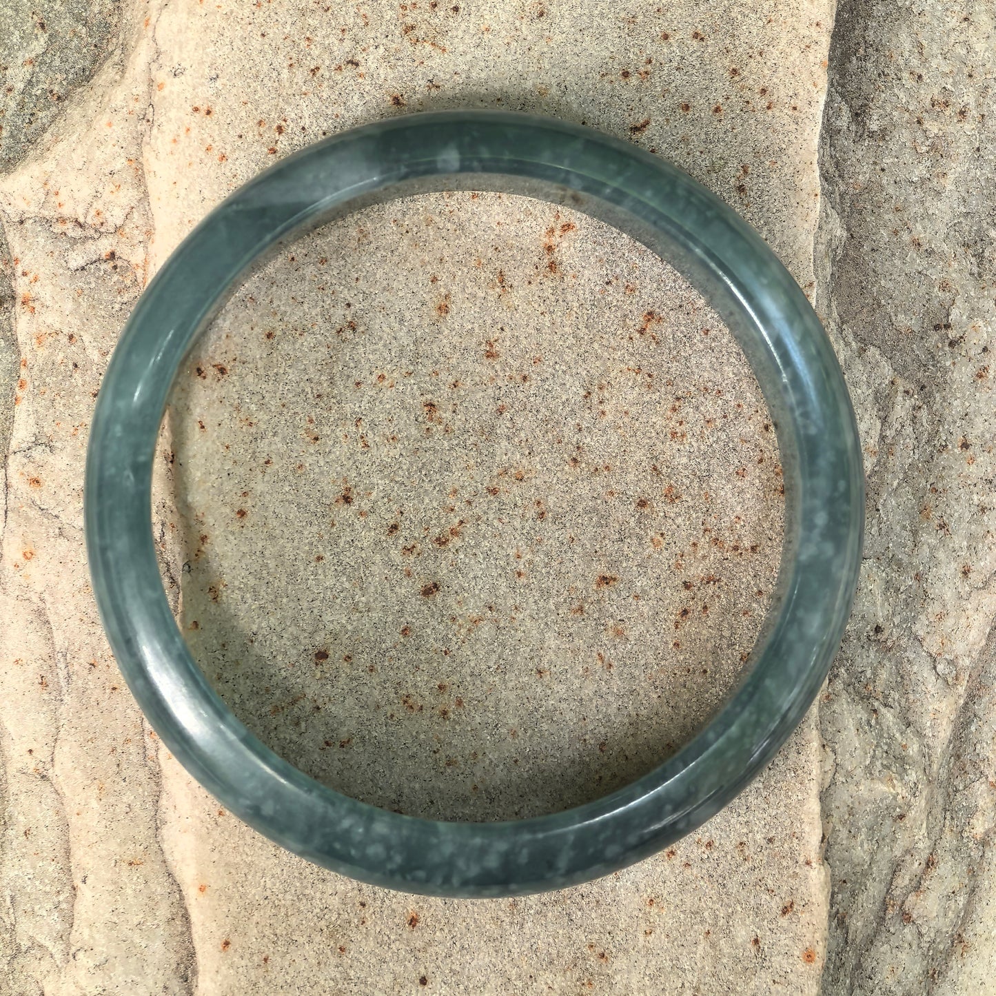 Natural Grade-A Jadeite Glutinous Teal Blue D-Shape Bangle · Guatemalan Jade 53mm