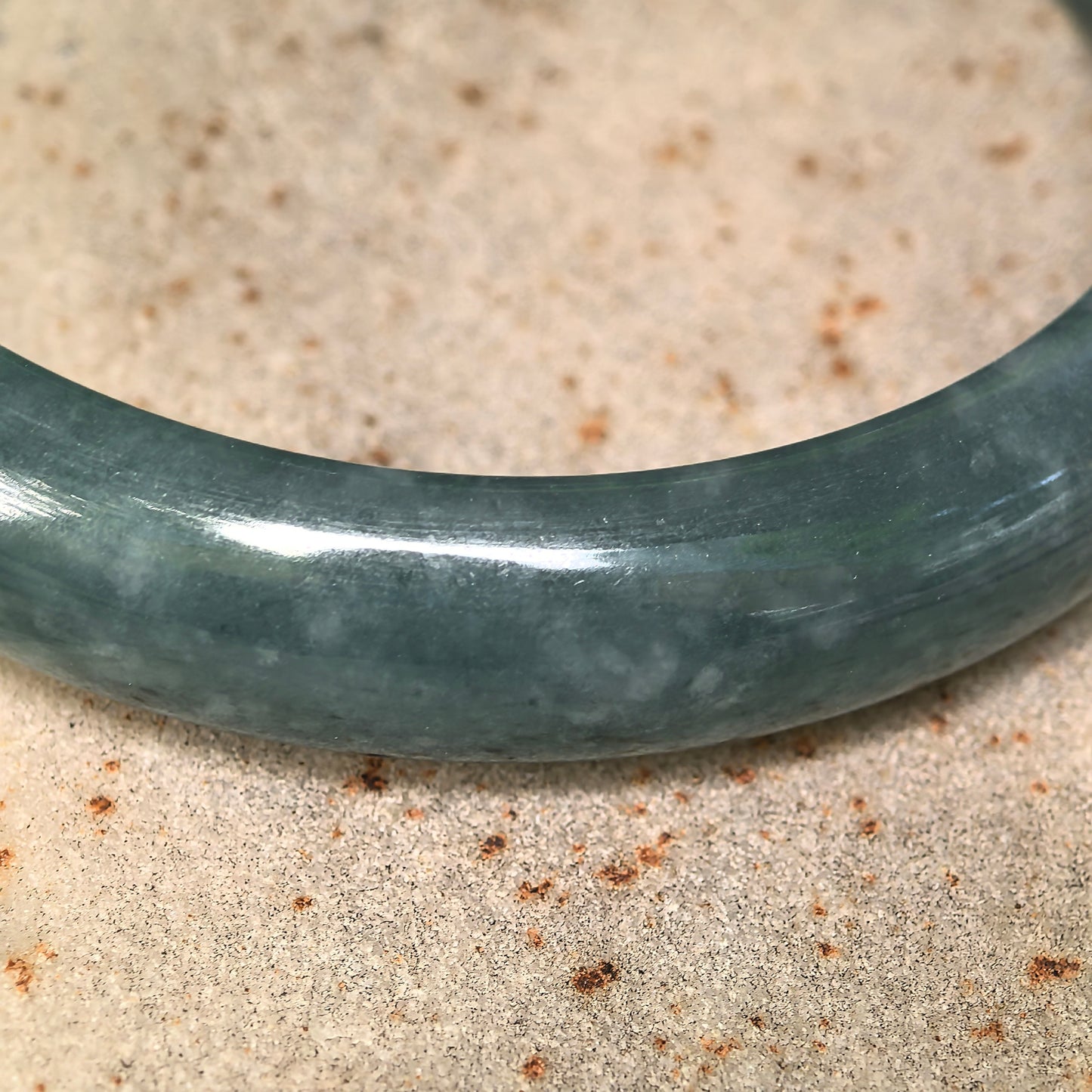 Natural Grade-A Jadeite Glutinous Teal Blue D-Shape Bangle · Guatemalan Jade 53mm
