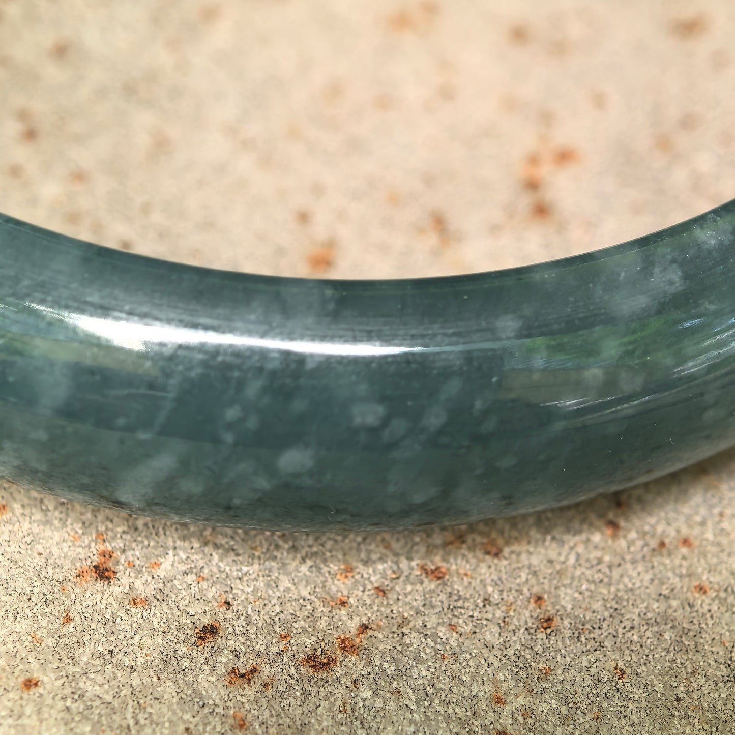 Natural Grade-A Jadeite Glutinous Teal Blue D-Shape Bangle · Guatemalan Jade 53mm