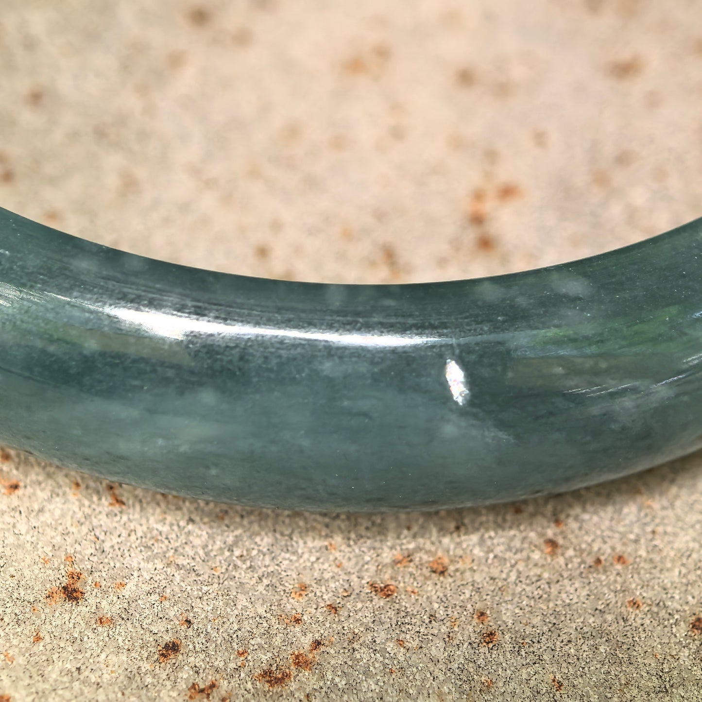 Natural Grade-A Jadeite Glutinous Teal Blue D-Shape Bangle · Guatemalan Jade 53mm