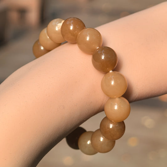 Natural Nephrite Xinjiang Qiemo Sugar Bead Bracelet · Hetian Jade 12mm