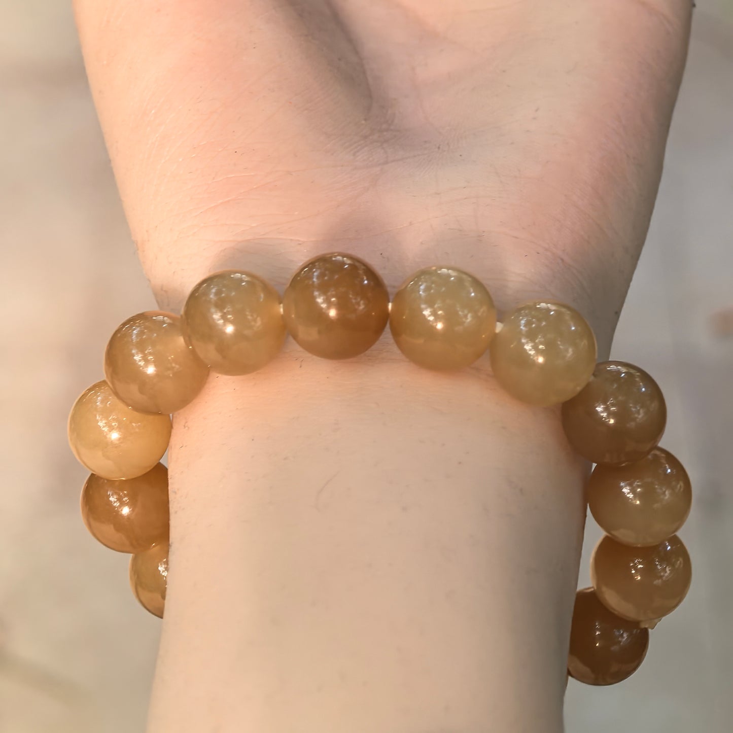 Natural Nephrite Xinjiang Qiemo Sugar Bead Bracelet · Hetian Jade 12mm