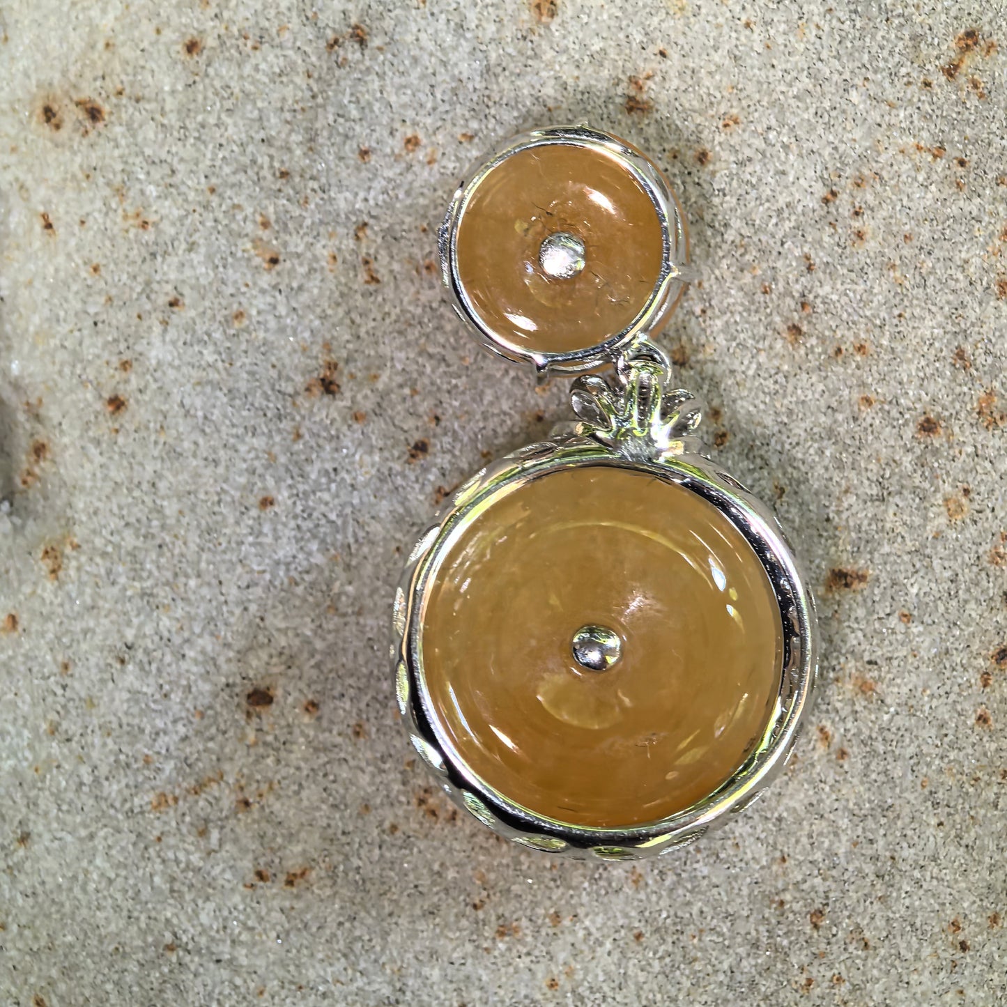 Natural Grade-A Jadeite Yellow Double Peace Pendant in 18K Gold · Burmese Jade