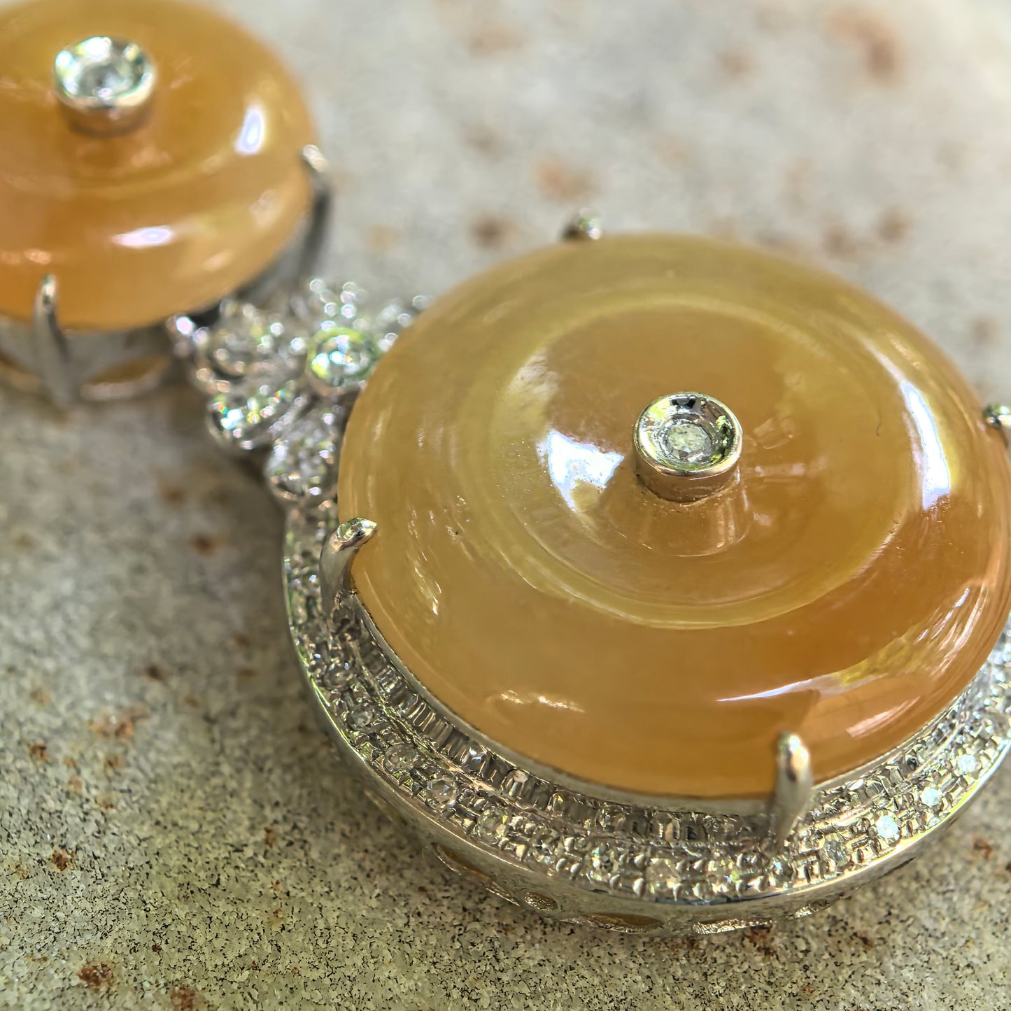 Natural Grade-A Jadeite Yellow Double Peace Pendant in 18K Gold · Burmese Jade