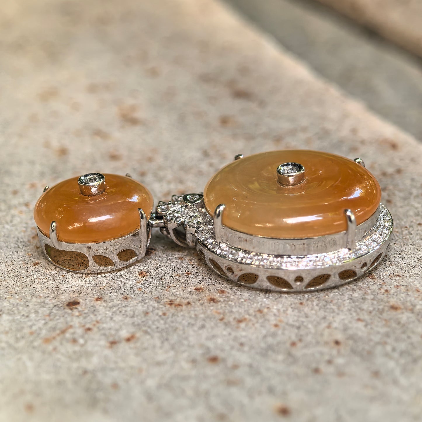 Natural Grade-A Jadeite Yellow Double Peace Pendant in 18K Gold · Burmese Jade