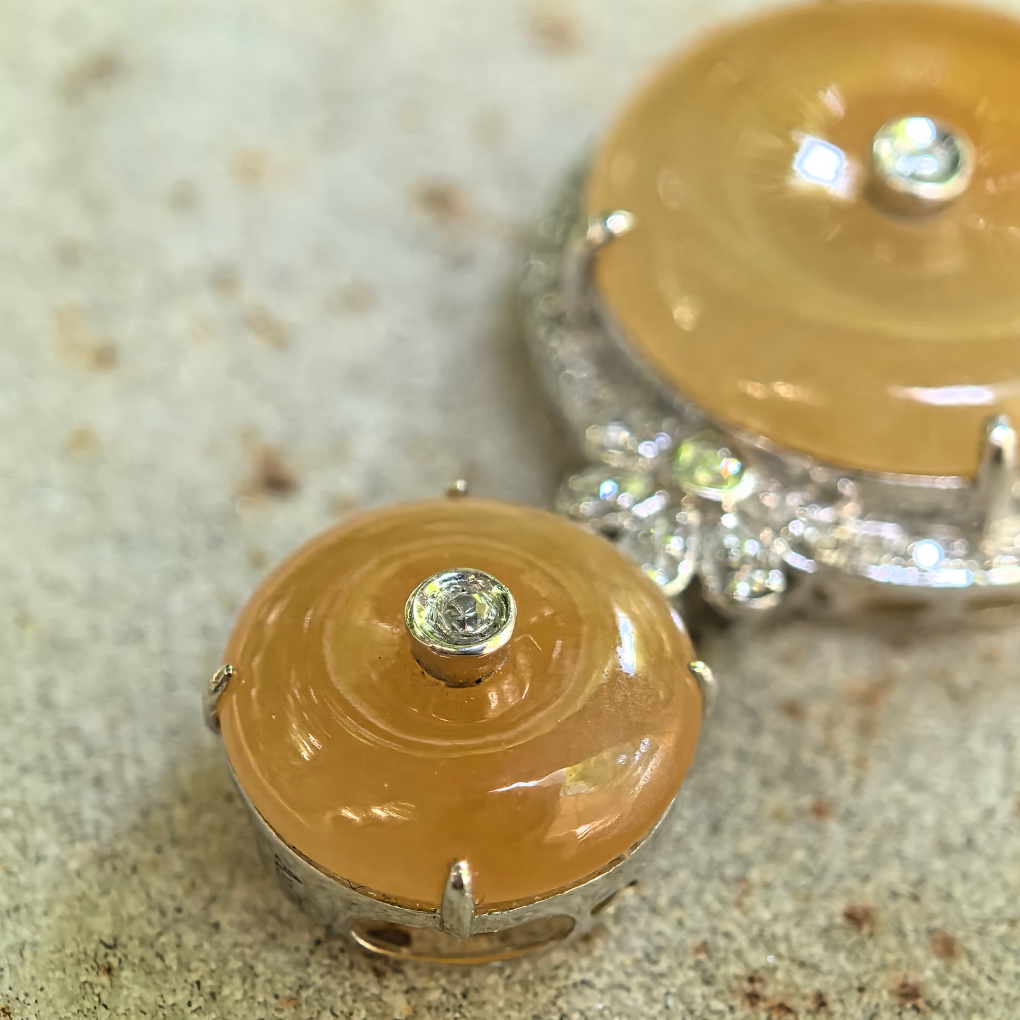 Natural Grade-A Jadeite Yellow Double Peace Pendant in 18K Gold · Burmese Jade
