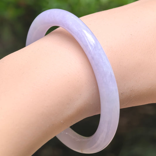 Natural Grade-A Jadeite Glutinous Lavender Round Bangle · Burmese Jade 57mm