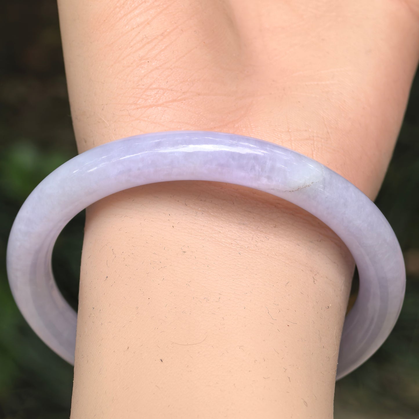 Natural Grade-A Jadeite Glutinous Lavender Round Bangle · Burmese Jade 57mm