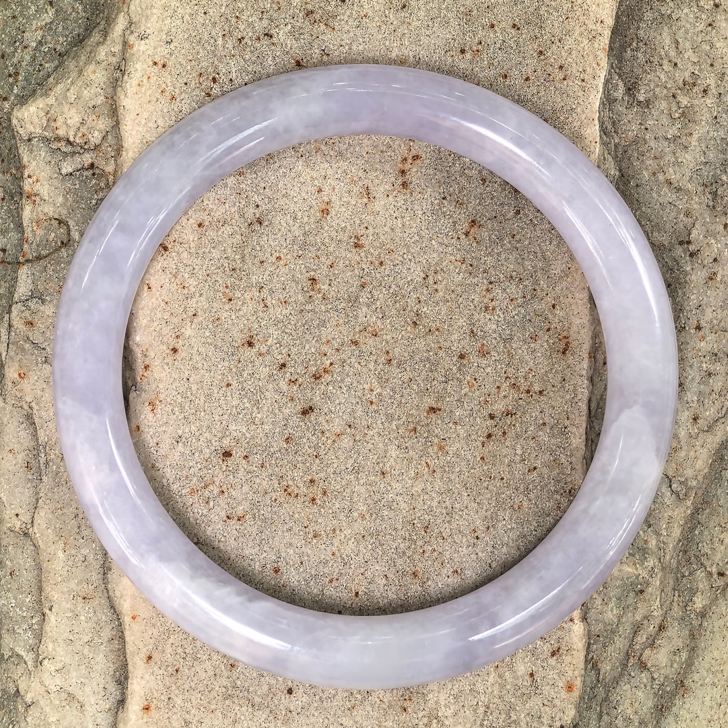Natural Grade-A Jadeite Glutinous Lavender Round Bangle · Burmese Jade 57mm
