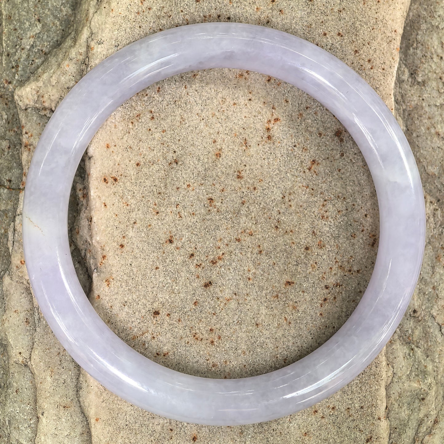 Natural Grade-A Jadeite Glutinous Lavender Round Bangle · Burmese Jade 57mm