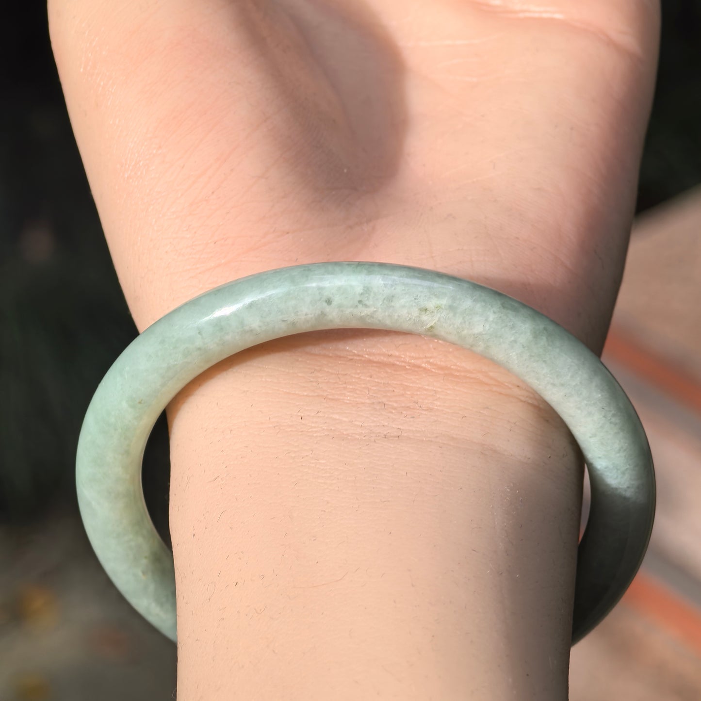 Natural Grade-A Jadeite Glutinous Light Green Round Bangle · Burmese Jade 55mm
