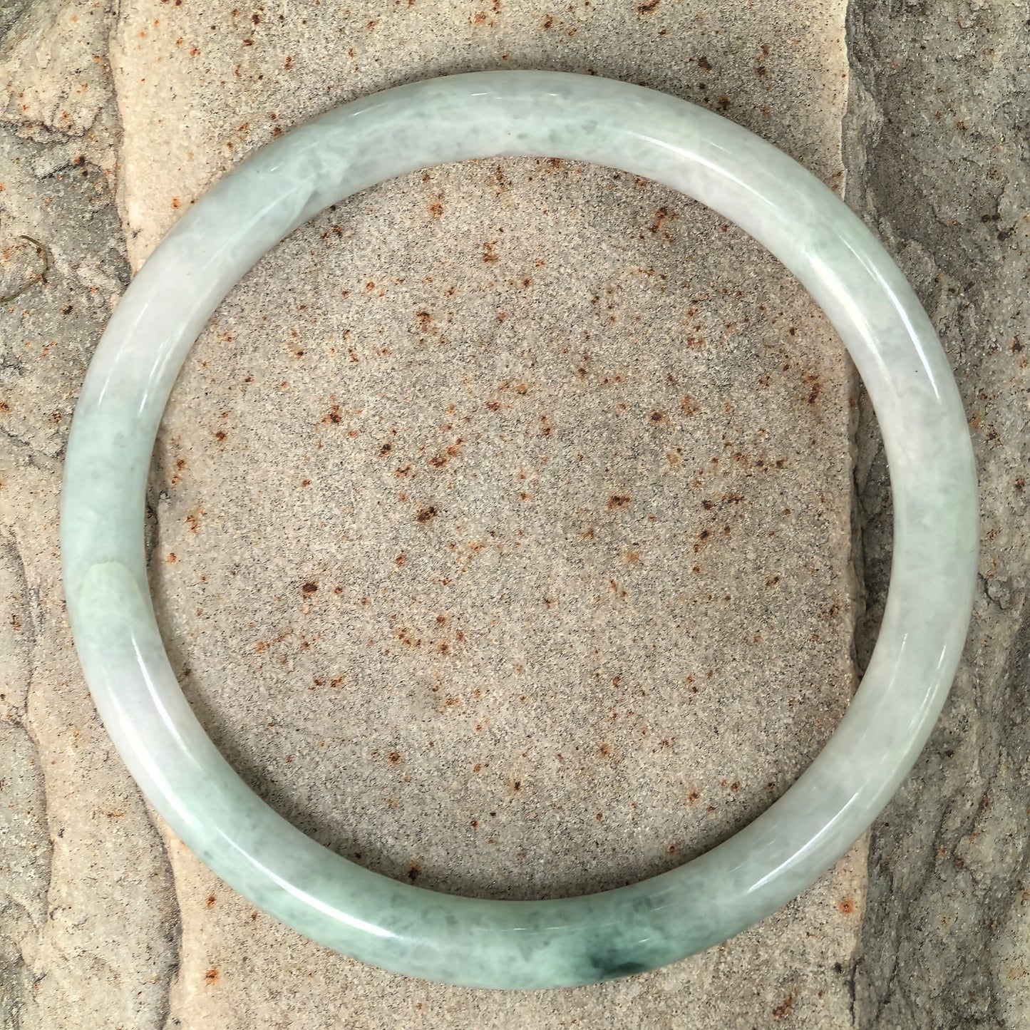 Natural Grade-A Jadeite Glutinous Light Green Floral Round Bangle · Burmese Jade 58mm