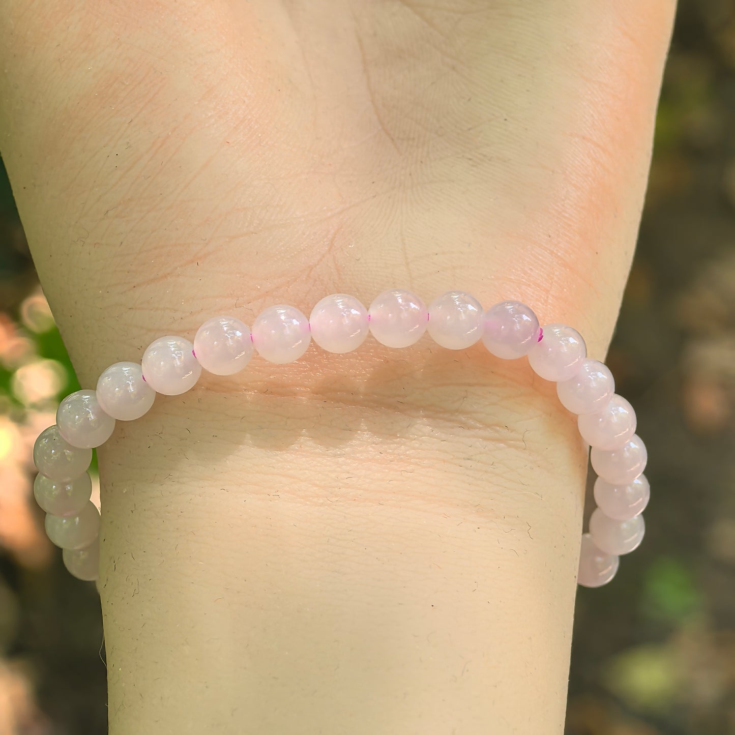 Natural Nephrite Lotus Pink Bead Bracelet · Hetian Jade 5.8mm