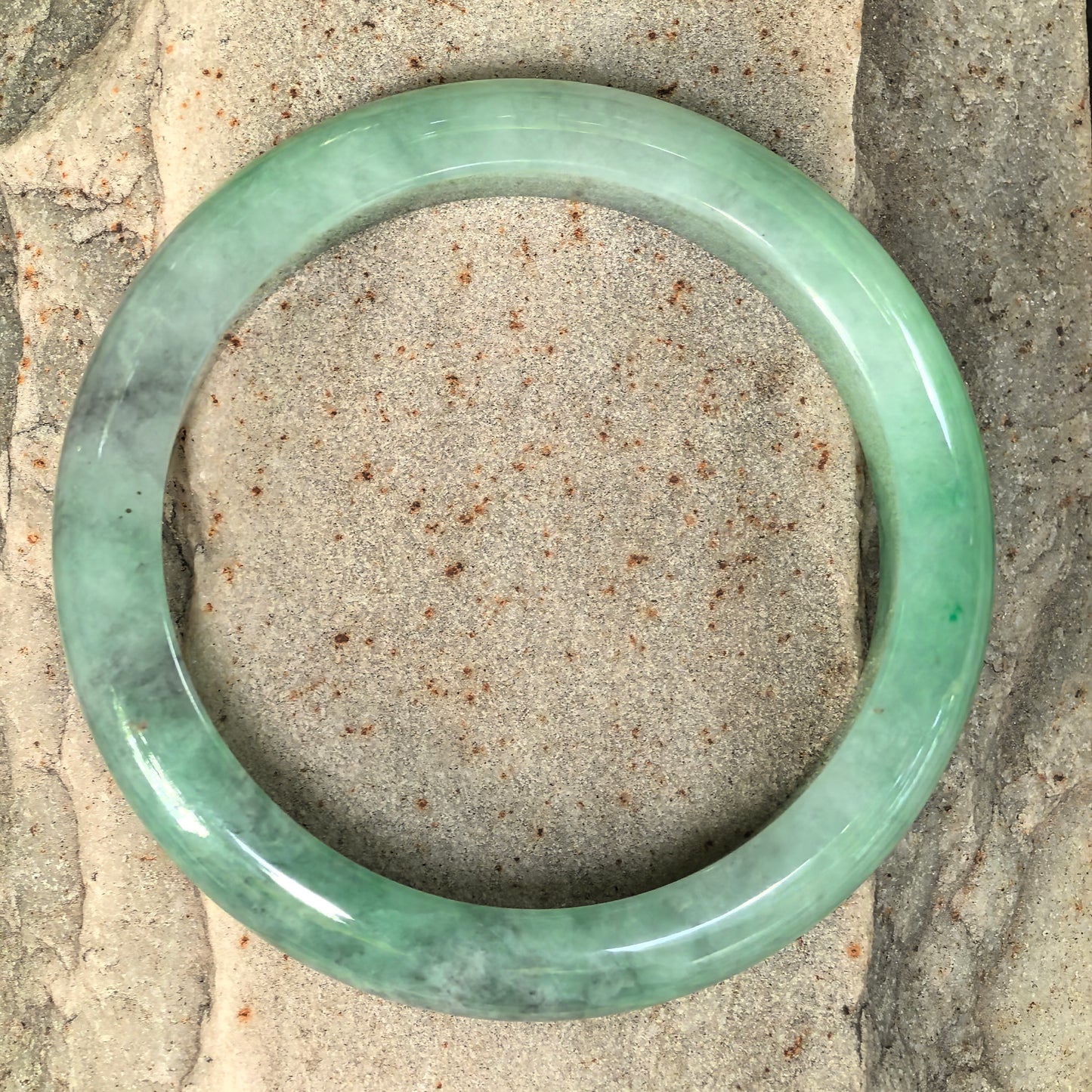 Natural Grade-A Jadeite Glutinous Green Black D-Shape Bangle · Burmese Jade 58mm