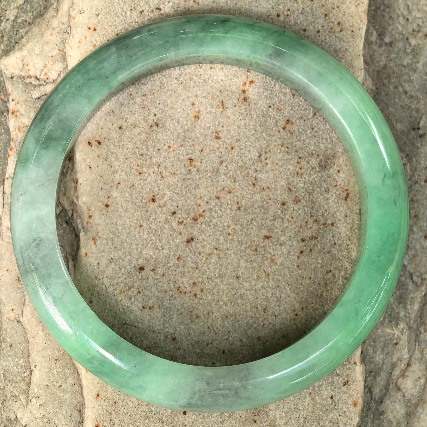 Natural Grade-A Jadeite Glutinous Green Black D-Shape Bangle · Burmese Jade 58mm