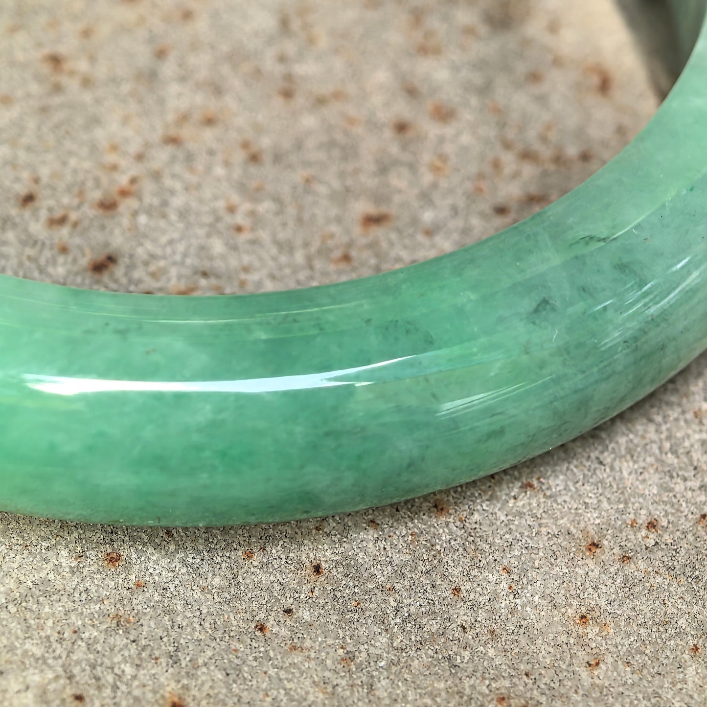 Natural Grade-A Jadeite Glutinous Green Black D-Shape Bangle · Burmese Jade 58mm