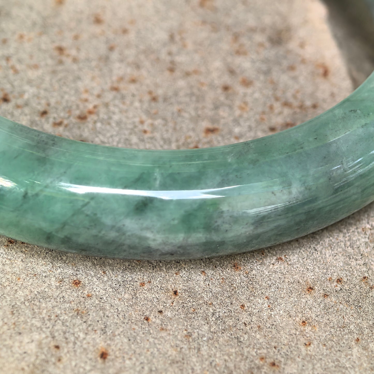 Natural Grade-A Jadeite Glutinous Green Black D-Shape Bangle · Burmese Jade 58mm