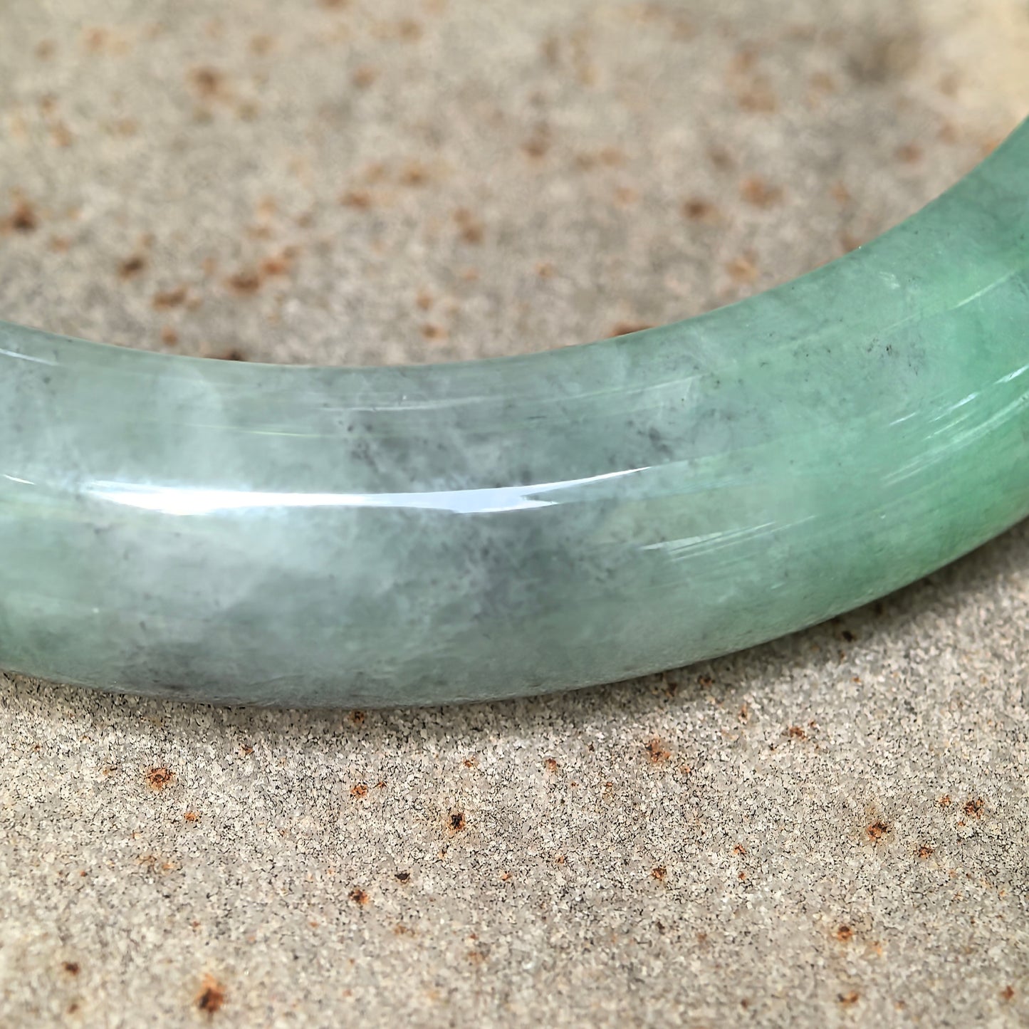 Natural Grade-A Jadeite Glutinous Green Black D-Shape Bangle · Burmese Jade 58mm