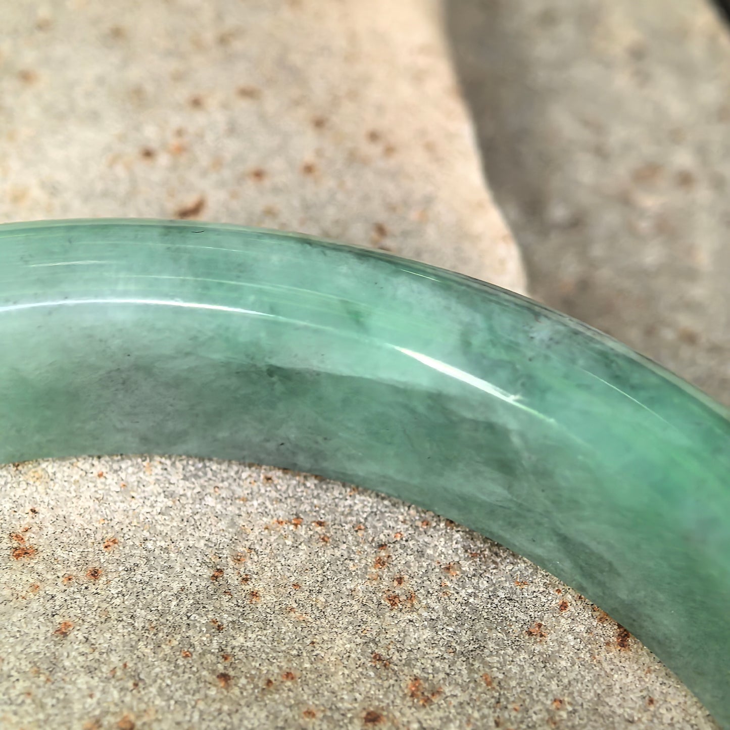 Natural Grade-A Jadeite Glutinous Green Black D-Shape Bangle · Burmese Jade 58mm