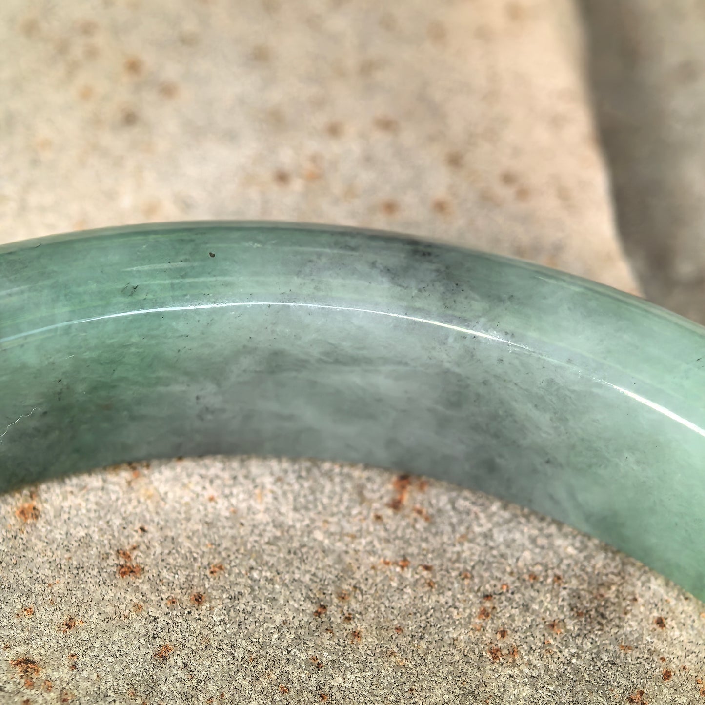Natural Grade-A Jadeite Glutinous Green Black D-Shape Bangle · Burmese Jade 58mm