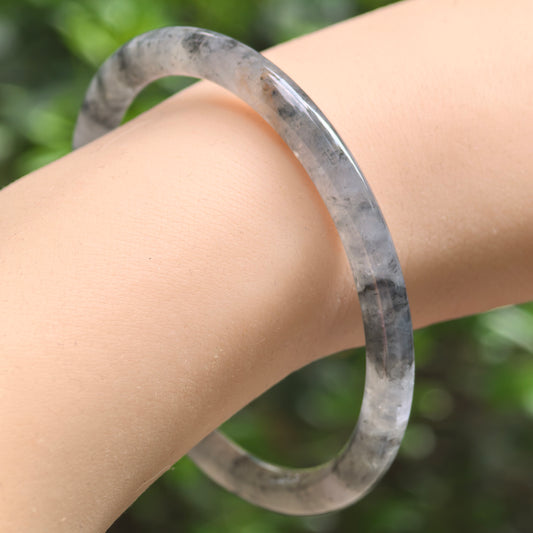 Natural Grade-A Glutinous Icy Black Jadeite Round Bangle · Burmese Jade 54mm