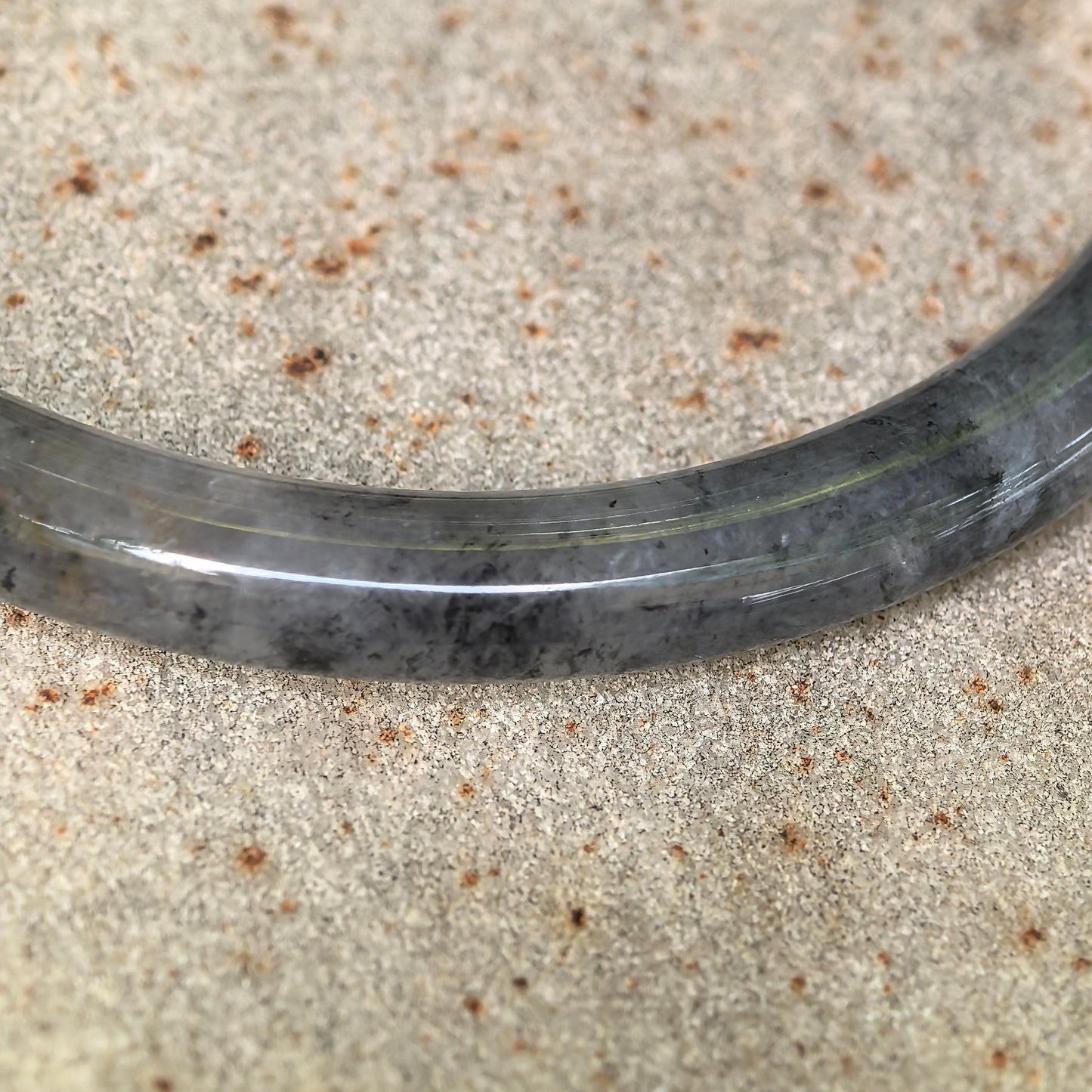 Natural Grade-A Glutinous Icy Black Jadeite Round Bangle · Burmese Jade 54mm