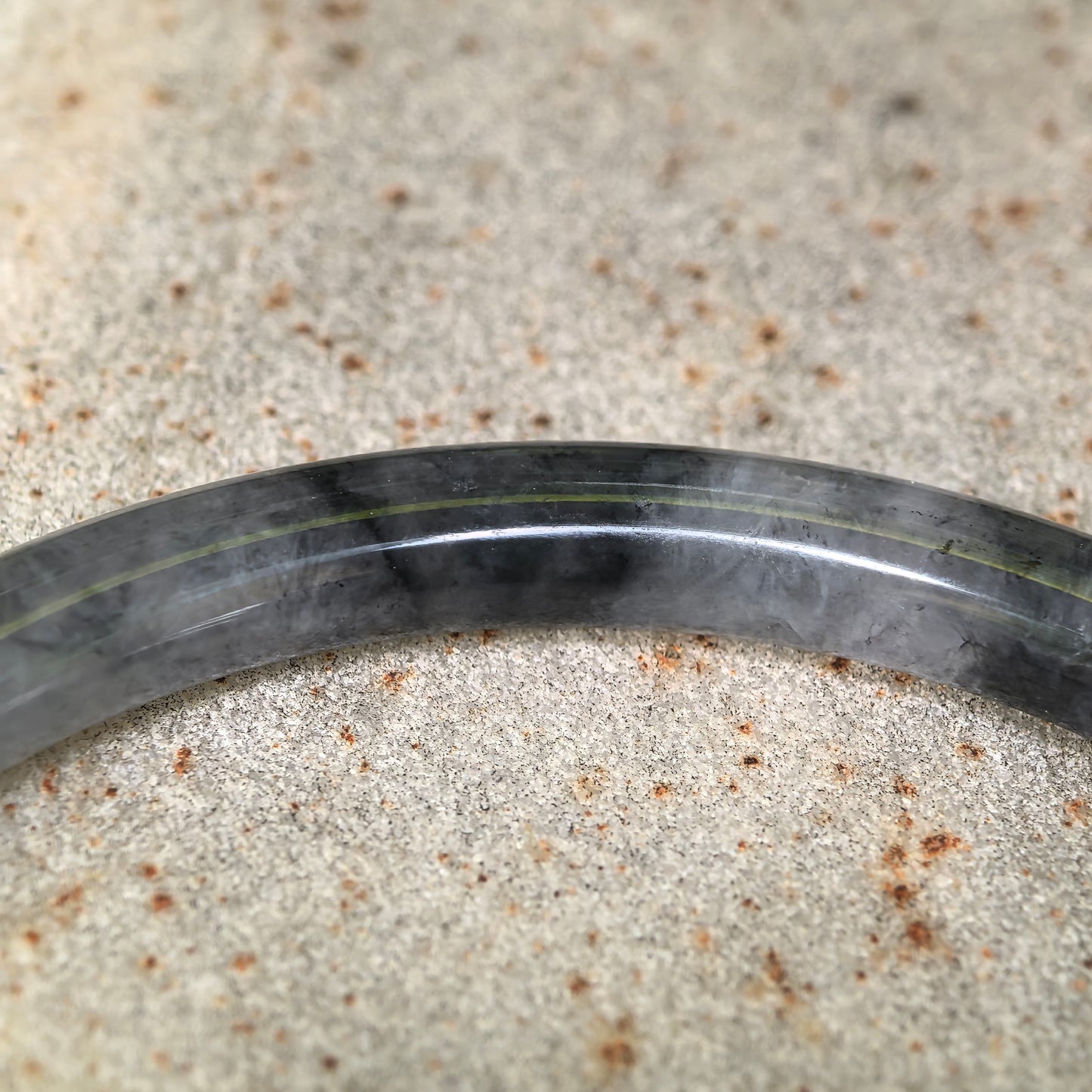 Natural Grade-A Glutinous Icy Black Jadeite Round Bangle · Burmese Jade 54mm