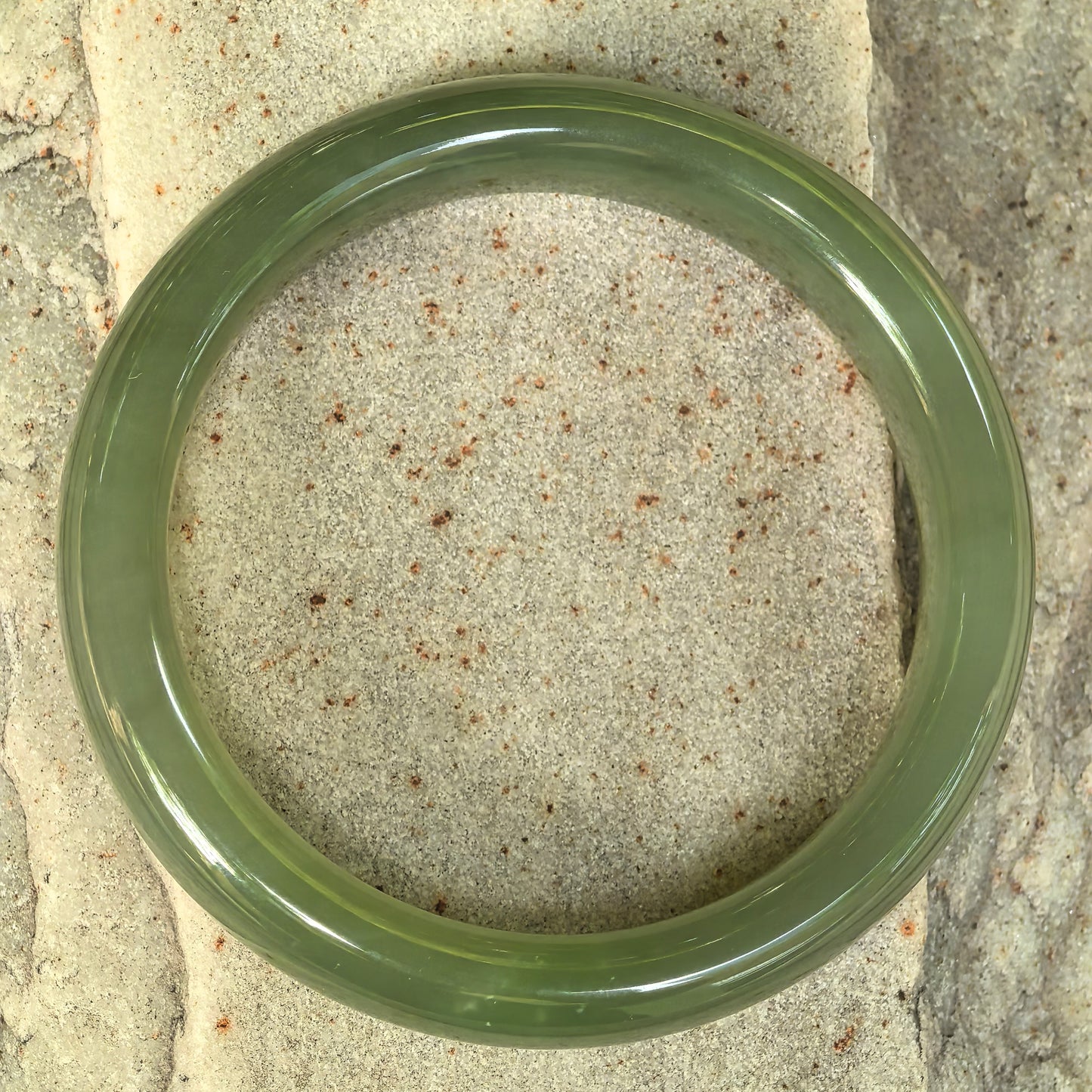 Natural Nephrite Olive Green D-Shape Bangle · Hetian Jade 54mm