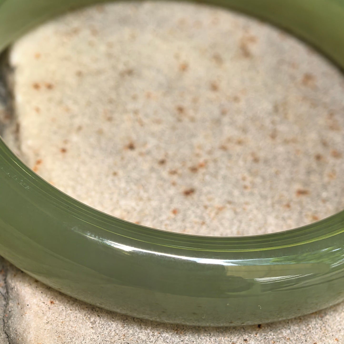 Natural Nephrite Olive Green D-Shape Bangle · Hetian Jade 54mm